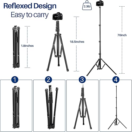 Miniatura 2 de WELLMAKING Soporte de luz, soporte de luz LED de 72 pulgadas, trípode de luz plegable inversa, 2 piezas estándar de 1/4 a 3/8 pulgadas, convertidor