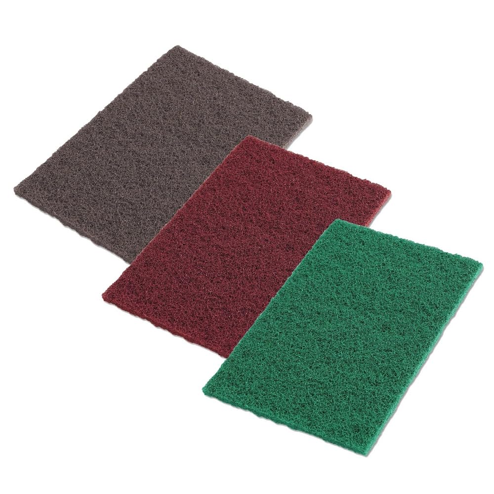 3PC Abrasive Finishing Pads Set – Automotive Scuff Pads for Surface Prep – Red, Grey, Green – Non-Woven Abrasive Hand Pads