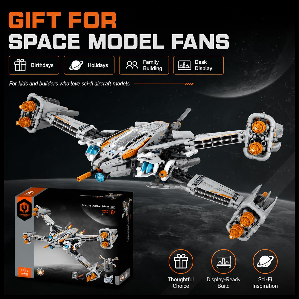 iM.Master - Nave Espacial Juguete X Warship - Bloques de Construcción Adultos Niños - Plataforma Exhibición y Transmisión Mecánica - 1018 Piezas 1:35 - Juegos Educativos Stem - Maqueta para Construir