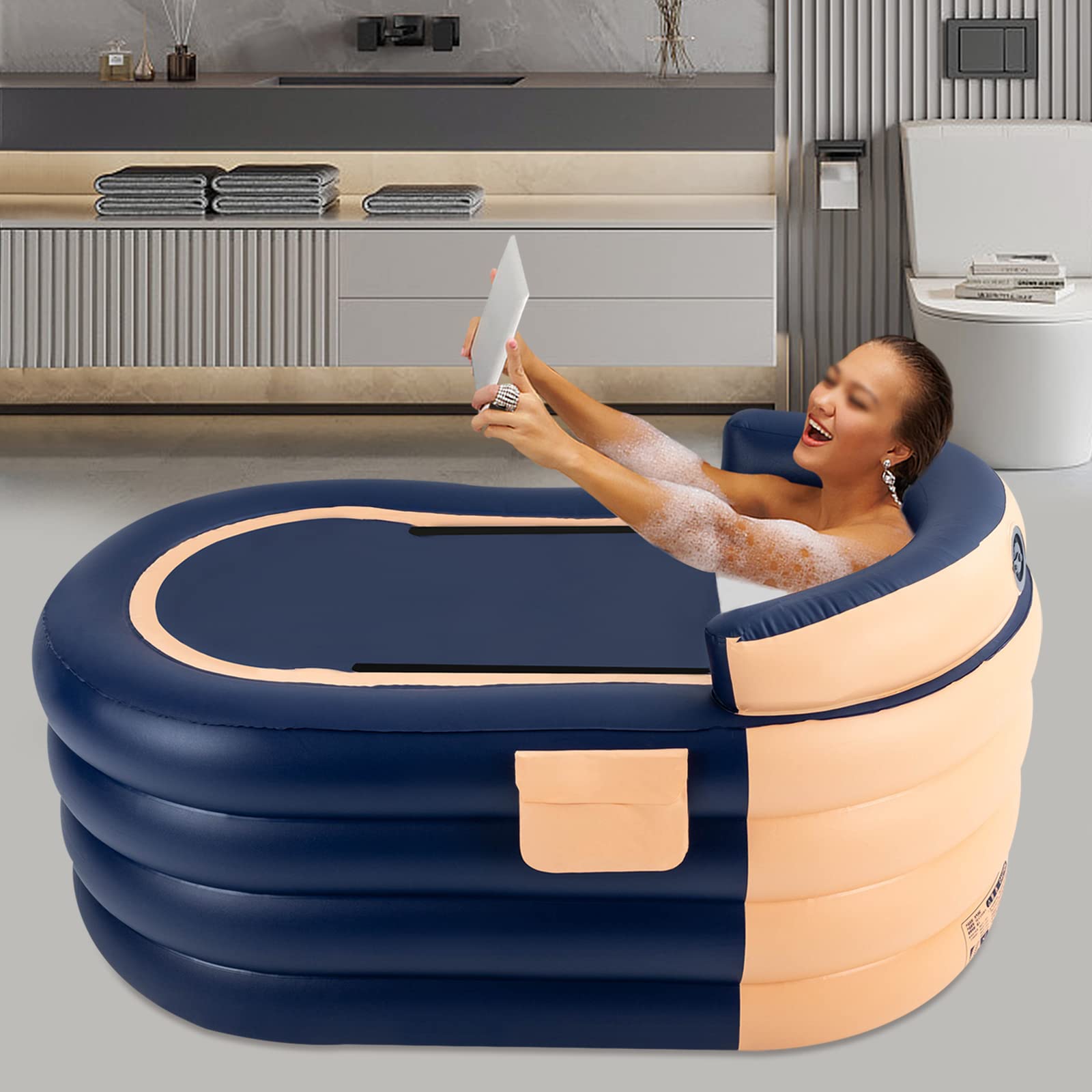 Baignoire gonflable de qualité supérieure pour adulte [Baignoire pliable] - XXL gonflable avec jacuzzi et protection antidérapante - Jusqu'à 100 kg/1,8 m - PVC épais (350 g) pour l'intérieur et