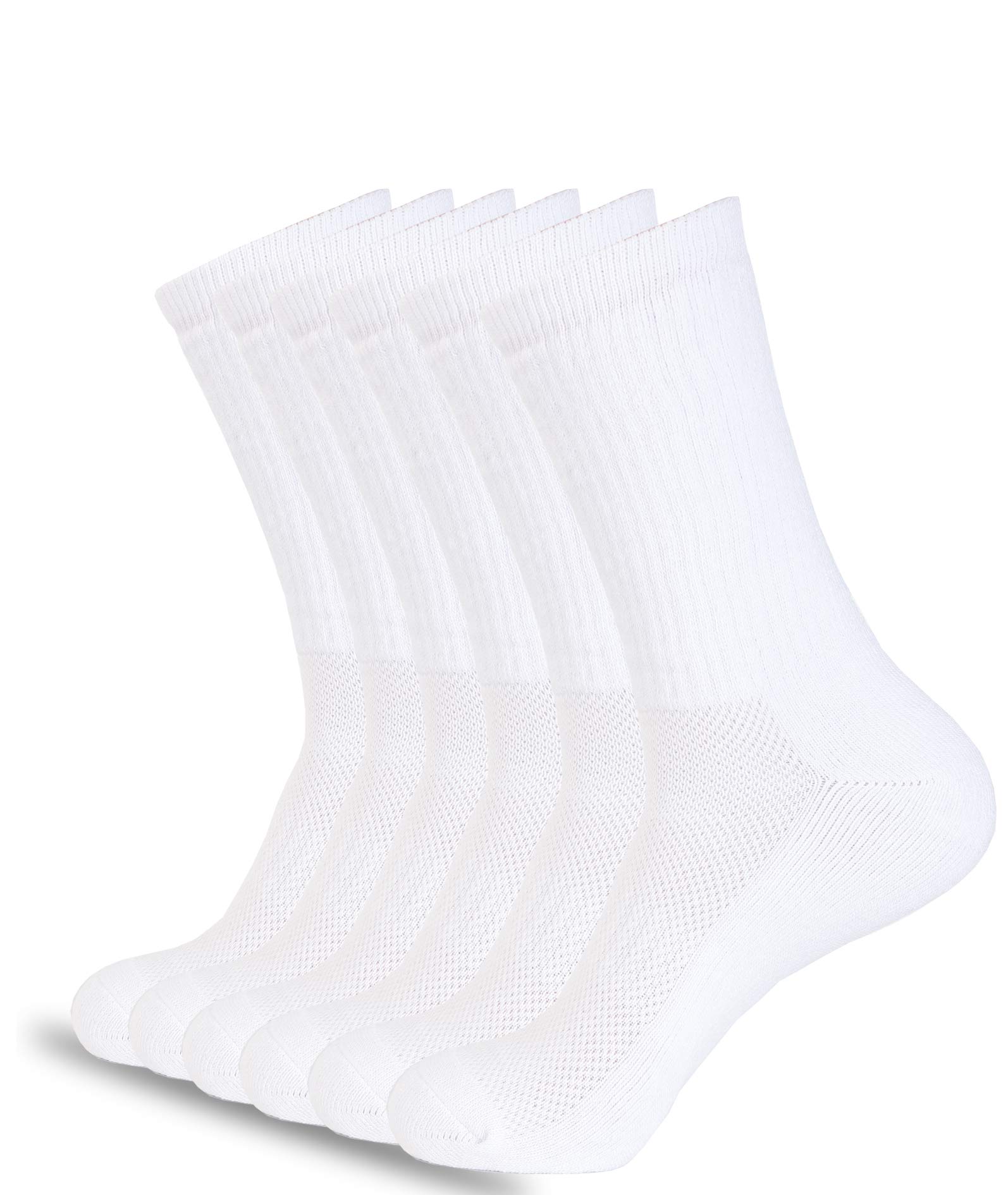 6 Pack Athletic Performance Crew Socks For Men and Women - Soft Cotton Blend with Moisture Wicking, Arch Support