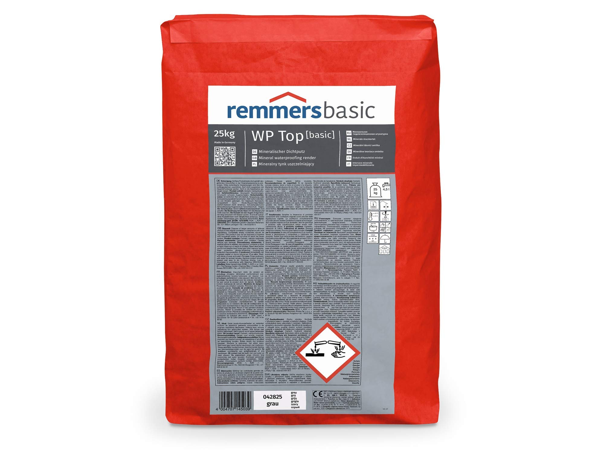 Remmers SPERRPUTZ 25 kg - Mineralischer Dichtputz - Wasserundurchlässig - Hoher Sulfatwiderstand - Brandverhalten Klasse A1