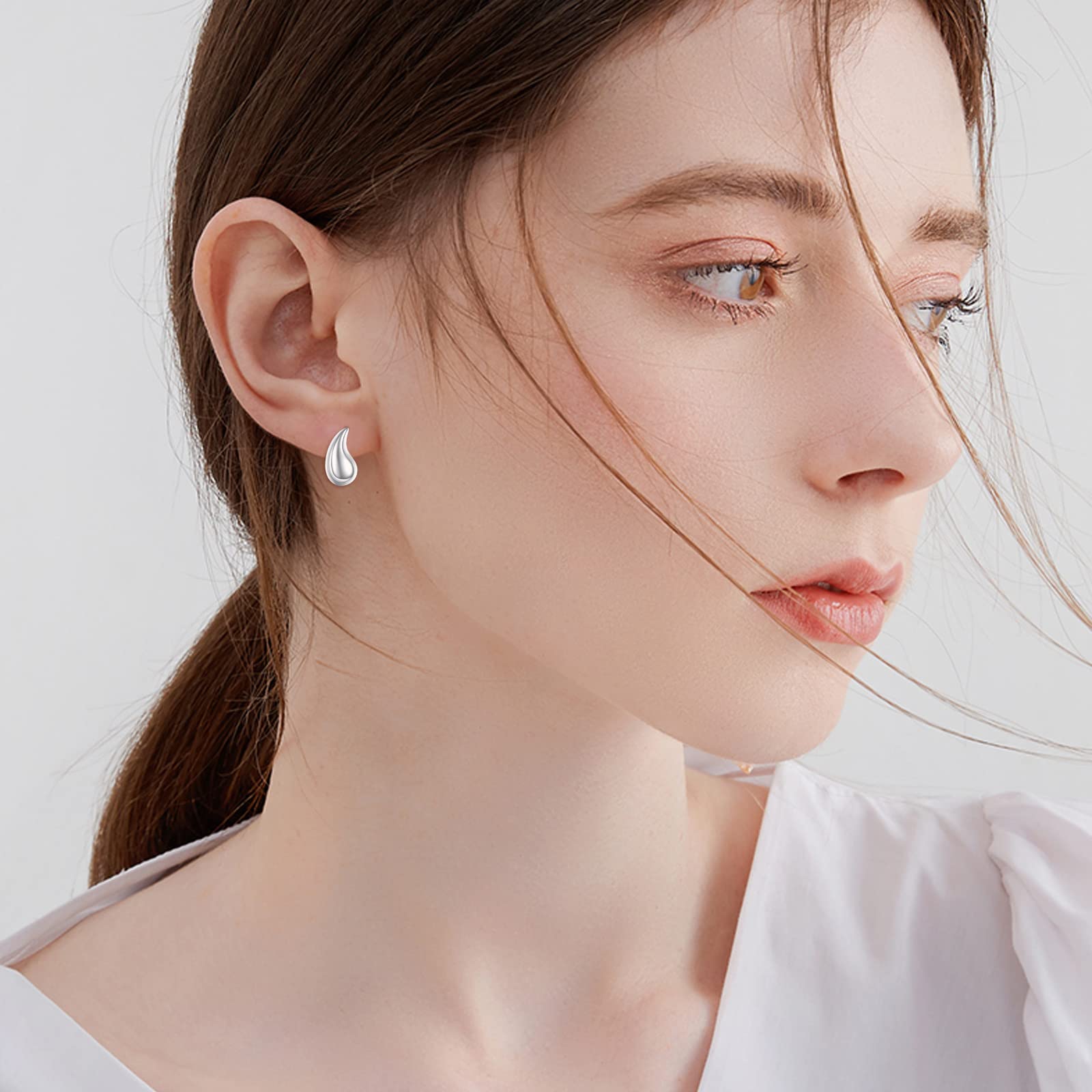 AXELUNA Pendientes de gota de agua de plata de ley para mujer, pendientes chunky drop colgantes, pendientes de gota de agua, pendientes de botón, pendientes de moda tendencia, joyería, regalos