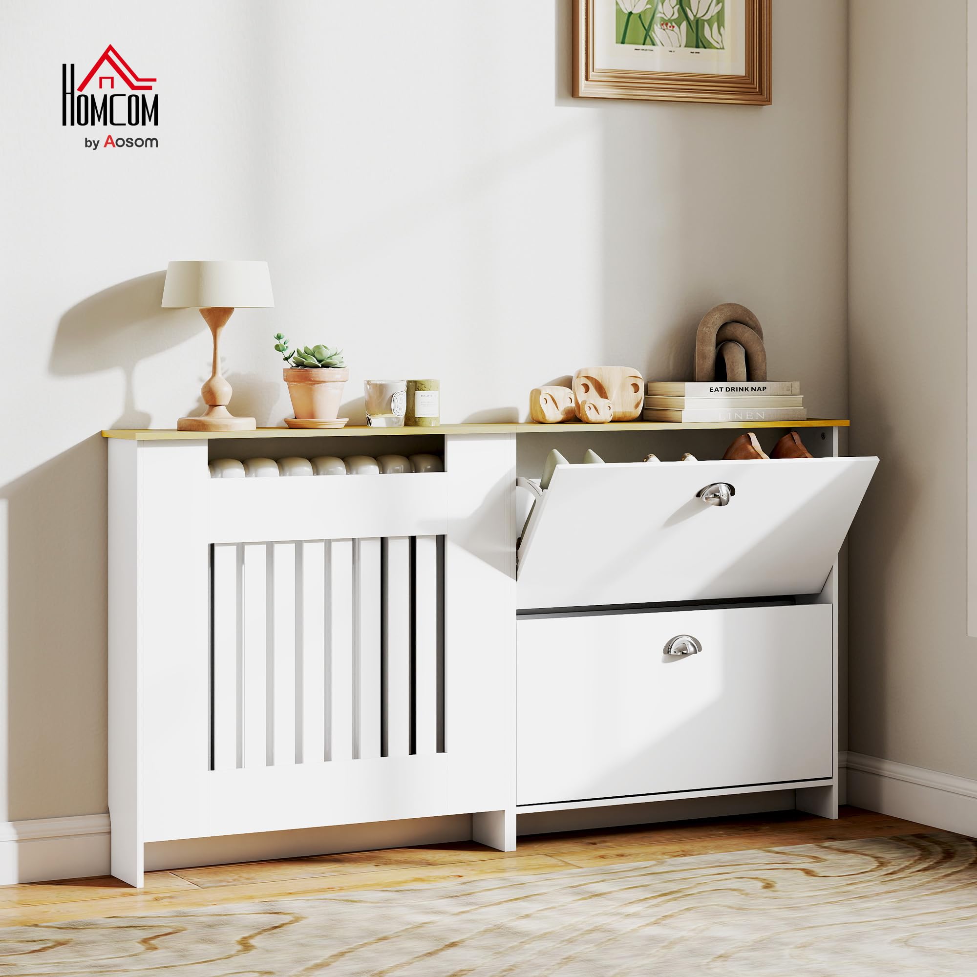 HOMCOM Cubre Radiadores con Zapatero Cubreradiador 152x19x81 cm Blanco