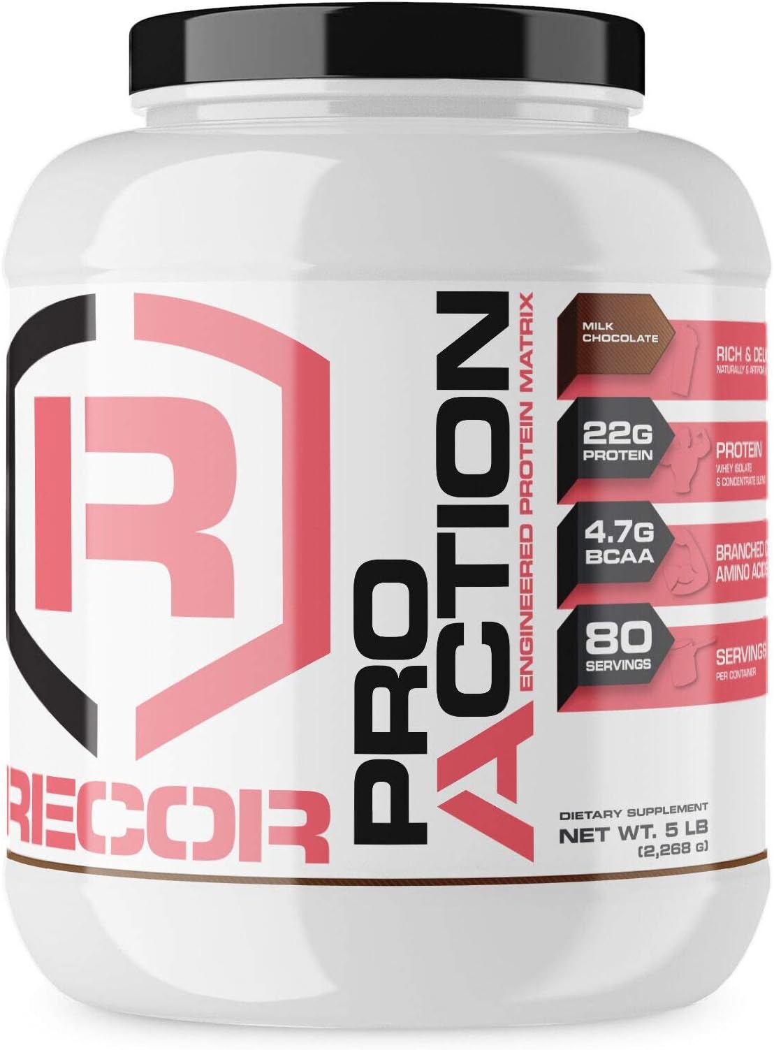 Recor Pro Action Whey Protein, Milk Chocolate, 5 Pound