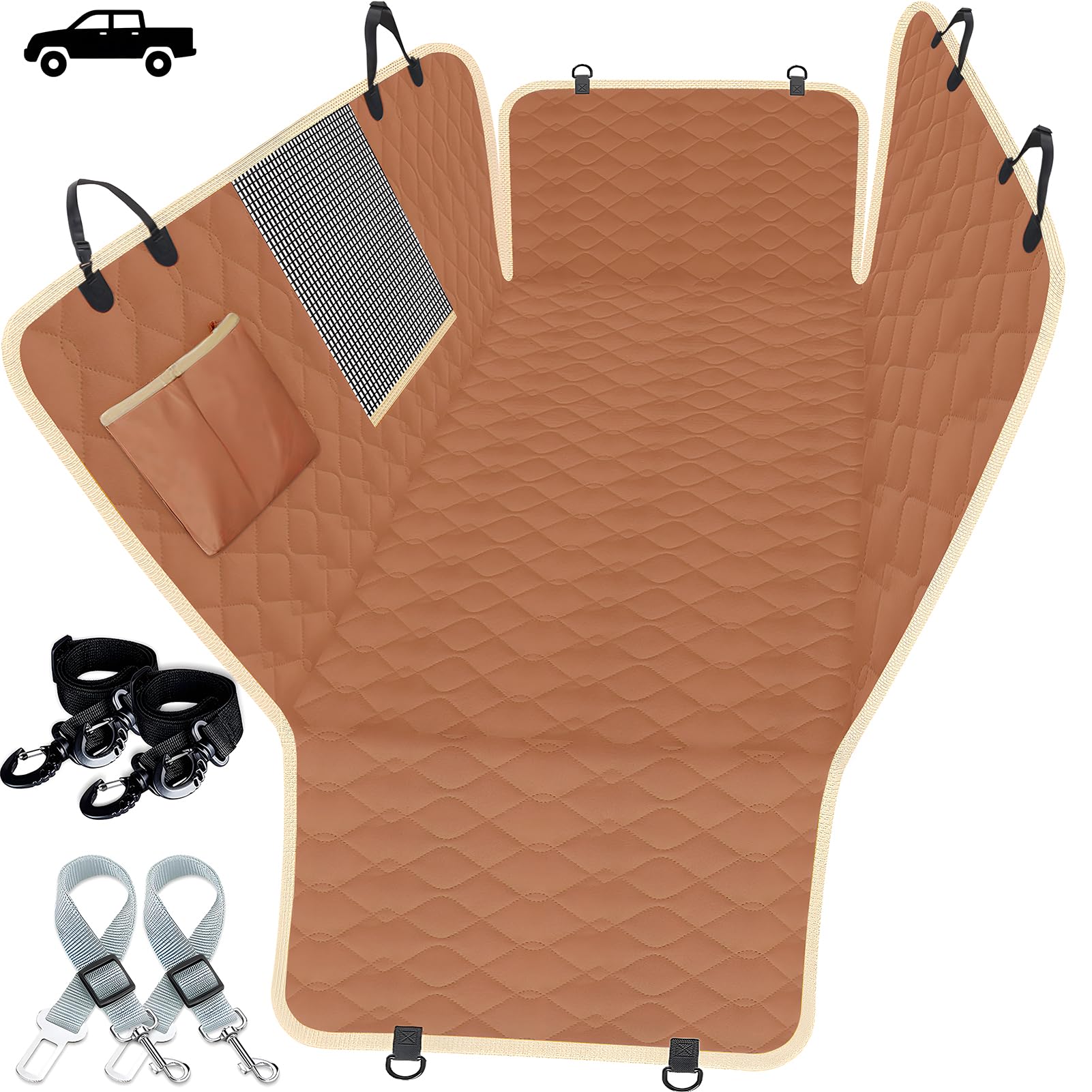 Lassie XL Truck Dog Seat Cover Back Seat with 2 Seat Belts, Dog Car Hammock for Large SUV and Trucks Compatible with F150 F250/Chevrolet Silverado/Ram