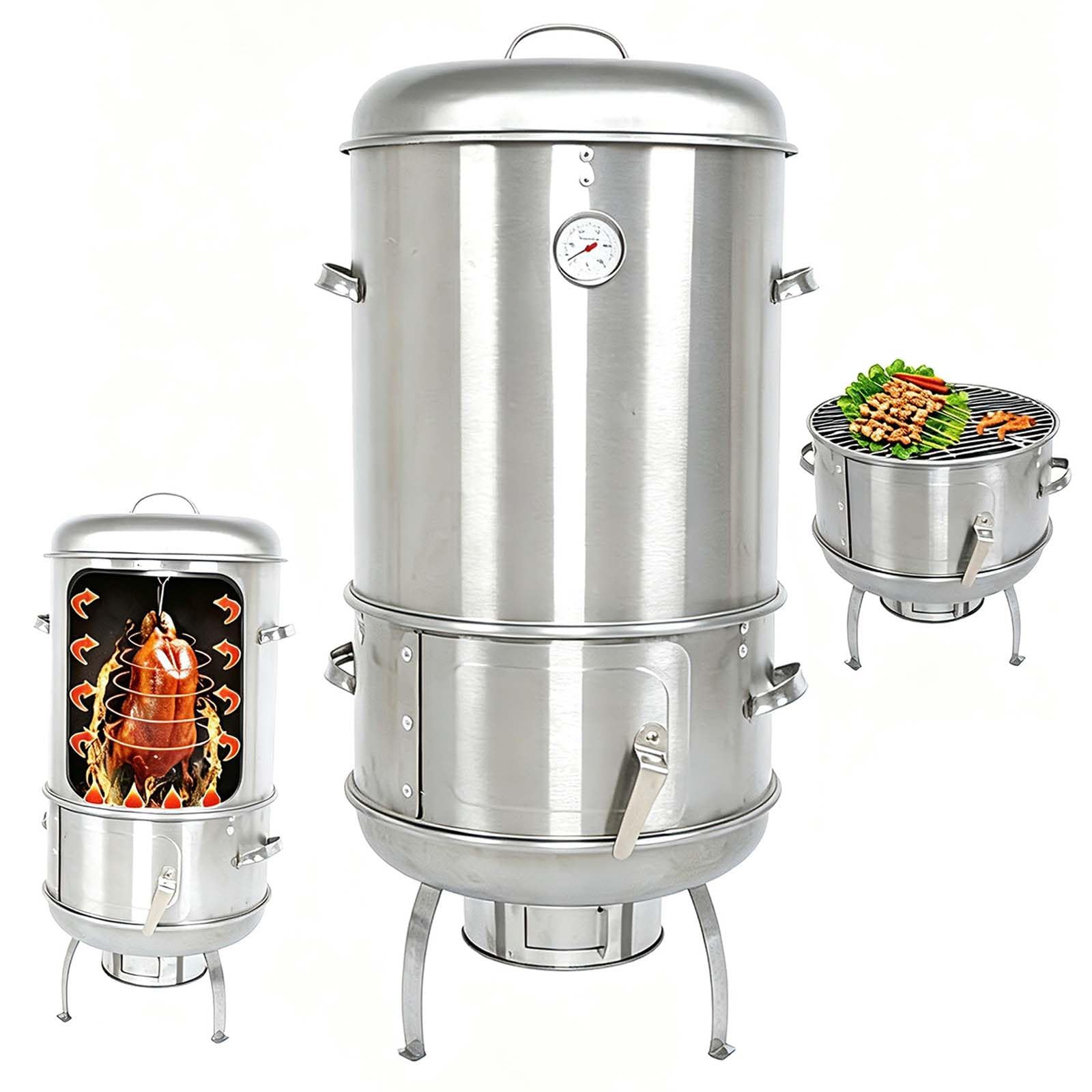 Wędzarnia Węglowa,Pionowy Grill BBQ,Pionowy Grill Węglowy Typu Beczka | Grill Węglowy Smokers Barrel BBQ Ze Stali Nierdzewnej O Dużej Pojemności,Wiszący Piekarnik 360° Z Termometrem
