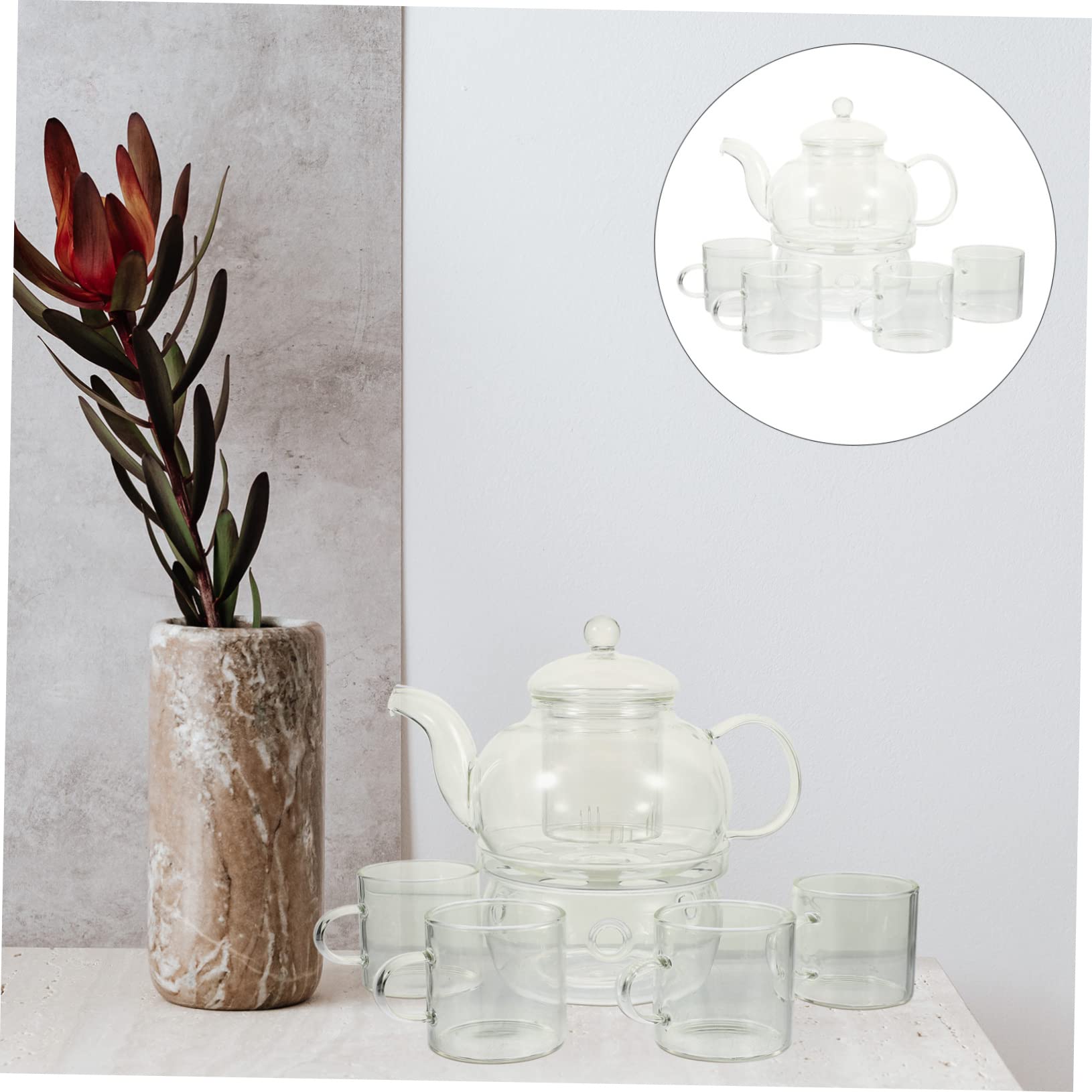 VICASKY Kung Fu Teekanne Satz Aus Hitzebeständigem Glas Mit Kerzenhalter Teekanne Inklusive Filter Und 4 Teetassen Für Aromatisches Teekochen Und Teegenuss