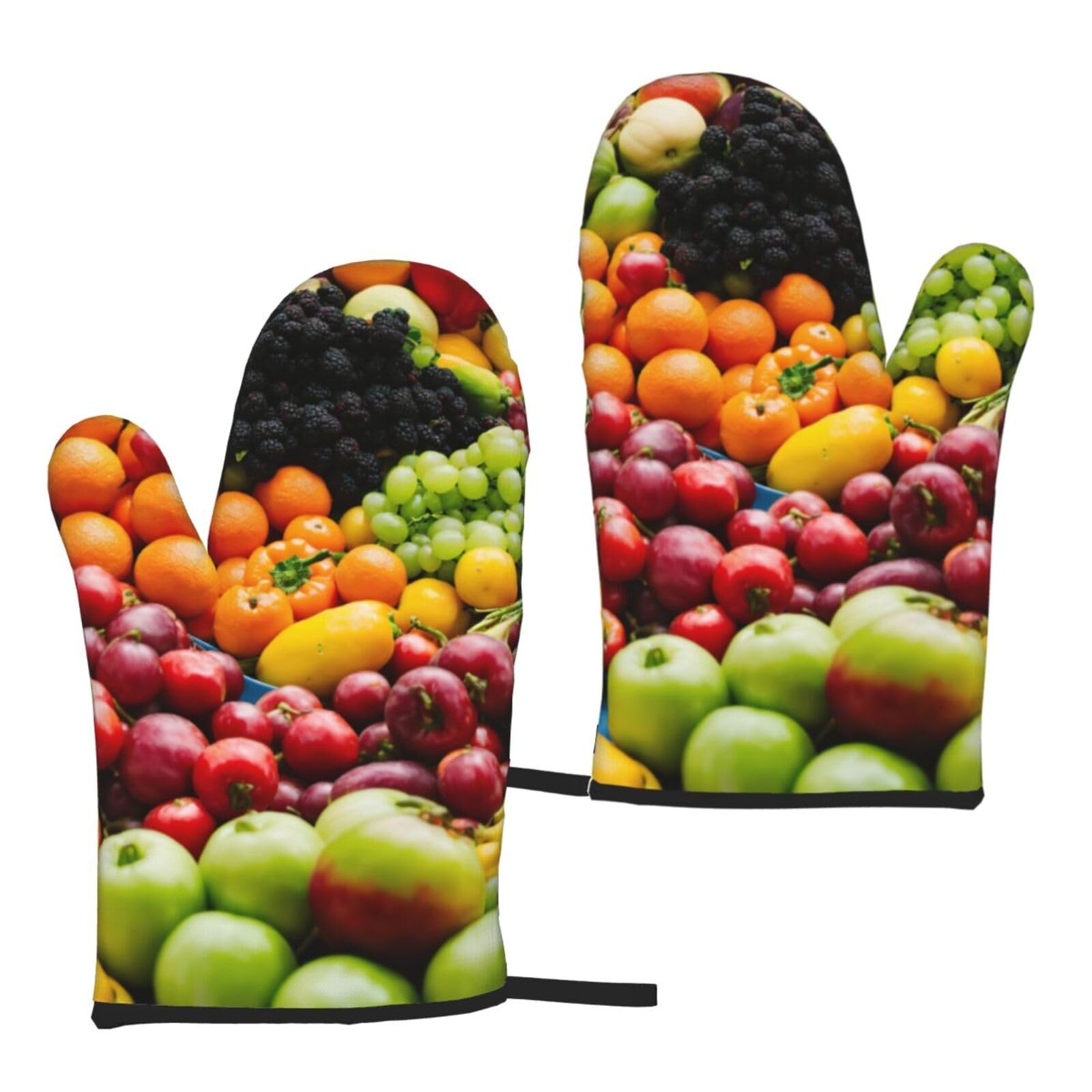 Vegetable Fruit Print Heat Resistant Universal Fit Oven Microwave Gloves Home Cooking Baking Grilling