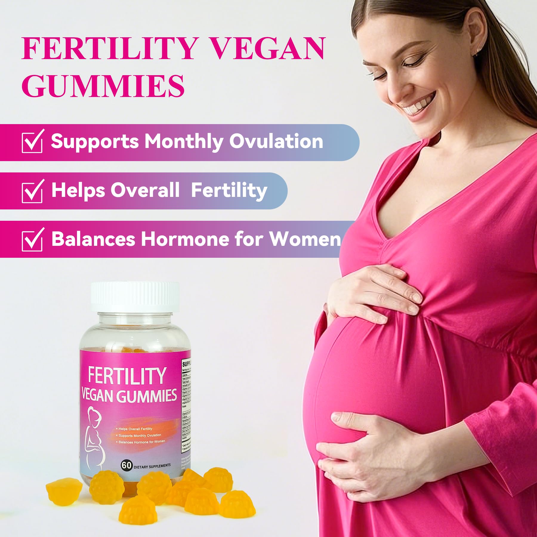 Fertility Gummies for Women to Get Pregnant Fast, Folic Acid Conception Gummies to Boost Fertility for Her, 60 Count Fertility Vitamin Gummy Support Hormone Balance, Ovulation & Period Cycle — Amazon image 4