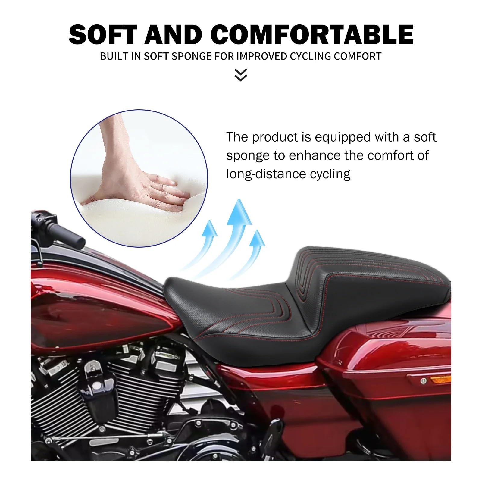 Do Touring Street Electra Glide Road Glide FLHR 2009-23 Siedzisko | Podwójna poduszka do siedzenia motocykla(Black line Seat)
