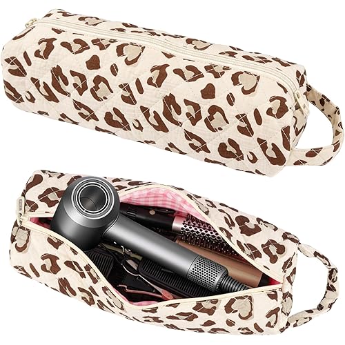 Quilted Hair Tools Travel Bag, Compatible with Dyson Airwrap Shark Flexstyle Hair Dryers, Curling Irons Organizer, Portable Large Hair Styling Tool Storage Case, Travel Essentials, Leopard