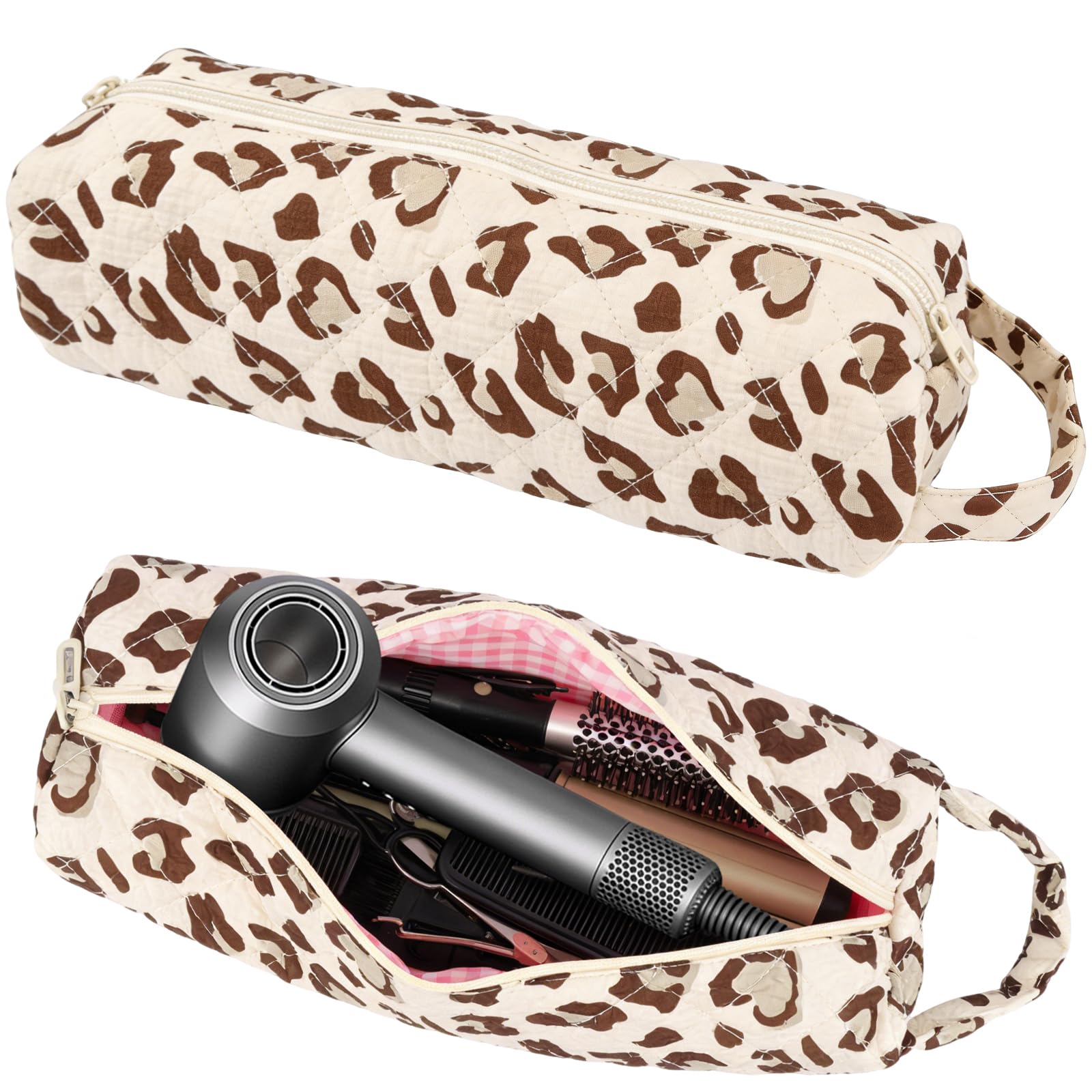 Quilted Hair Tools Organizer Bag with Leopard Print Pattern for Curling Irons, Flat Irons, Hair Dryers and Styling Tools, Portable Travel Case, Haircare Accessories Travel Essentials-image-49