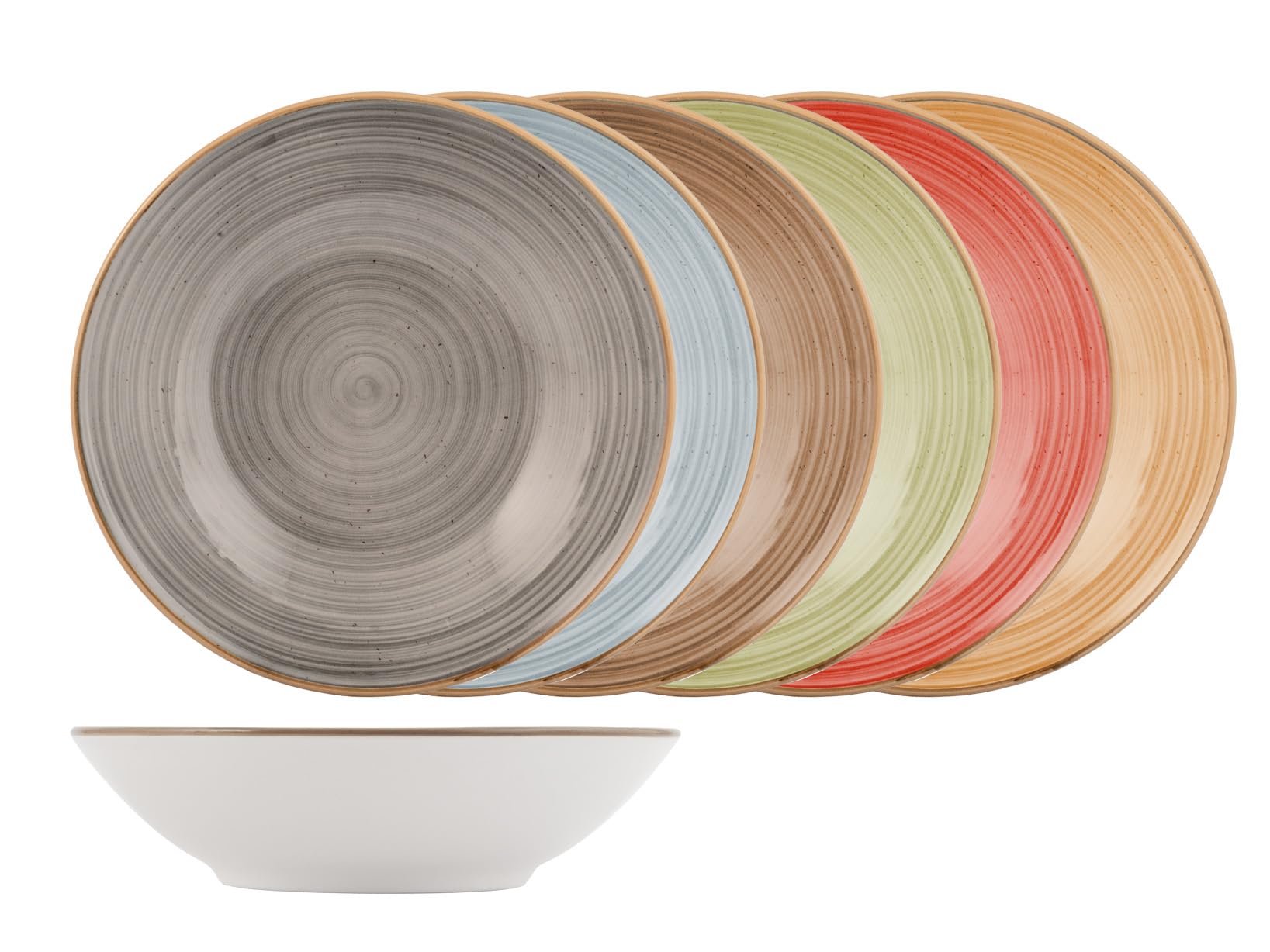 H&H Set Piatti Opera 18 Pezzi in Stoneware - Servizio Tavola Completo, Colori Assortiti, Design Elegante a Spirale