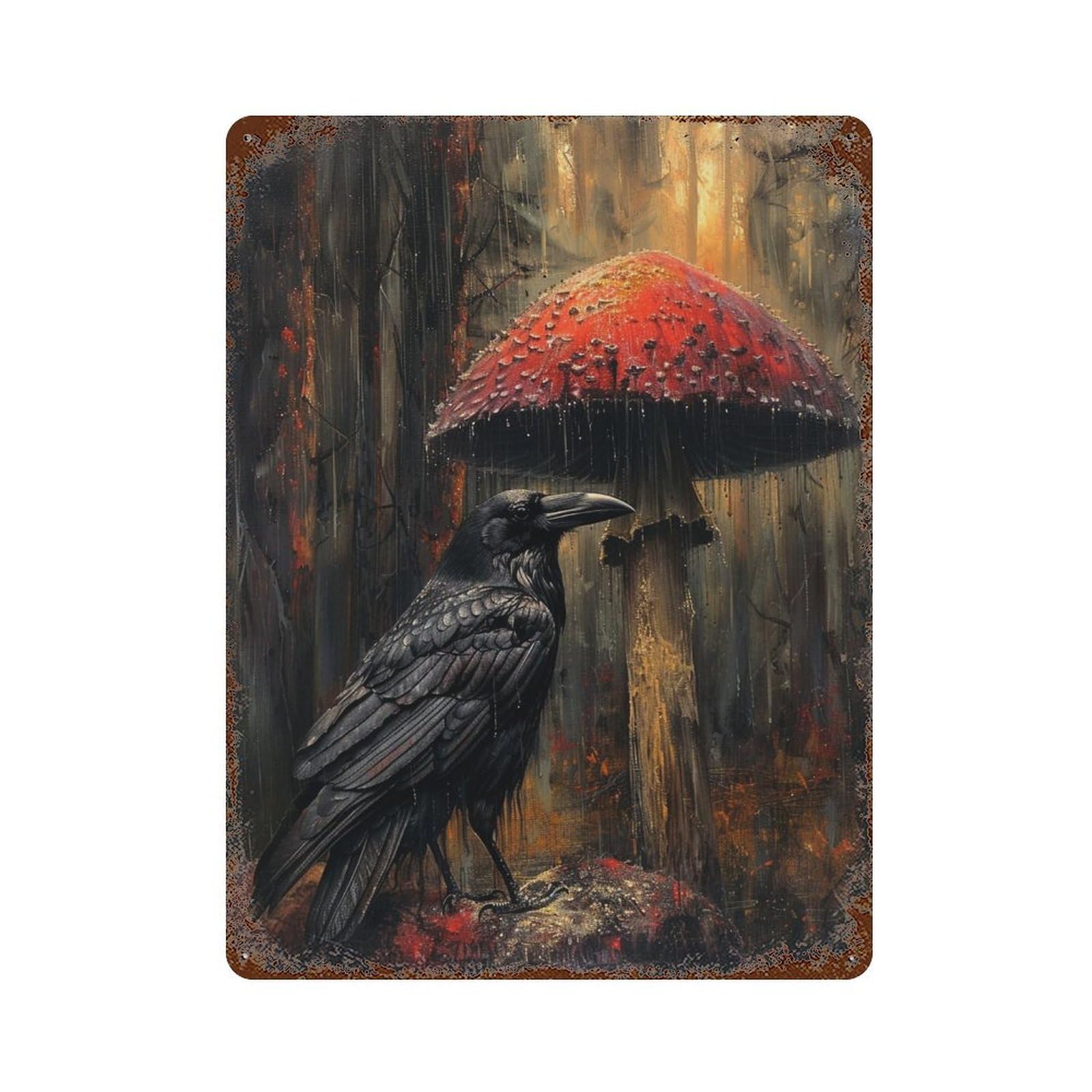 Gothic Forest Raven Art Print Vintage Metal Tin Sign 15.7"x11.8", Novelty Wall Decor for Garage, Pub Or Kitchen