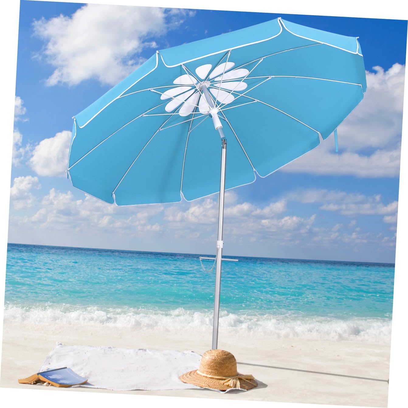 Przenośny Parasol Plażowy 6 5 Stopy Wzór Płatków Osłona Przeciwsłoneczna Wentylacja Ochrona Przed Promieniowaniem Uv Parasol Morski Z Mechanizmem Pochylania Do Podróżowania Po