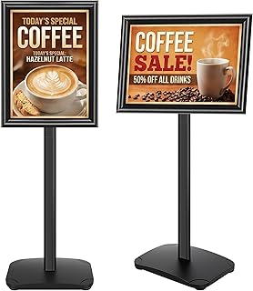 Schwerlast Infoständer DIN A3, Stabiler Plakatständer mit robuster Standfuß, Bodenstehender Kundenstopper & Werbeständer, Drehbarer Poster- & Schildständer für Werbung, Menü, Empfang, Schwarz