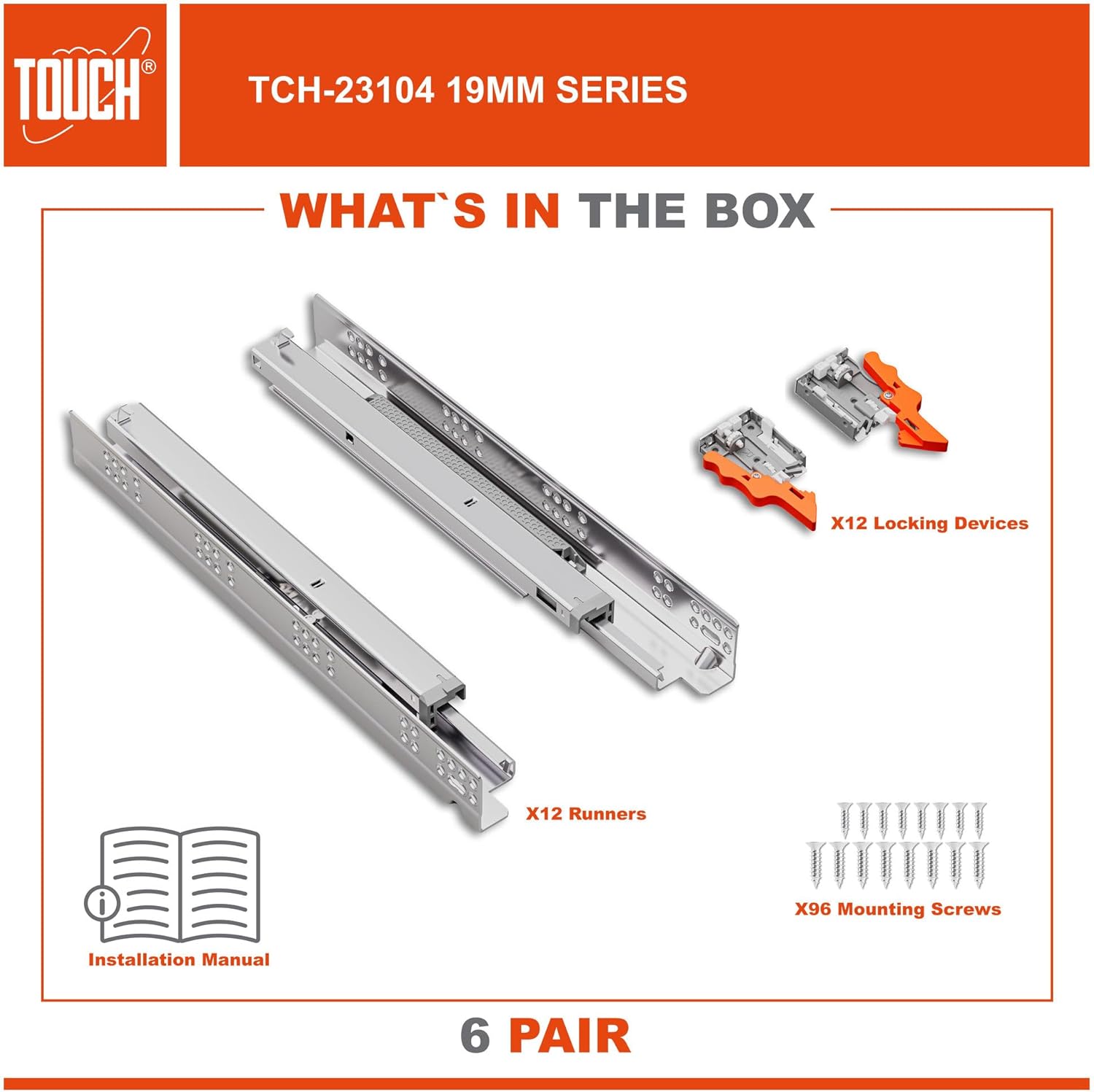TOUCH Undermount Drawer Slides, Self-Soft Close (6 Pair, 12 Inch 305mm) for 3/4 Inch Side Panel, Kitchen Concealed Drawer Track Guide, Bottom Mount, 75 LB Capacity 3D Adjustable Lock Device.