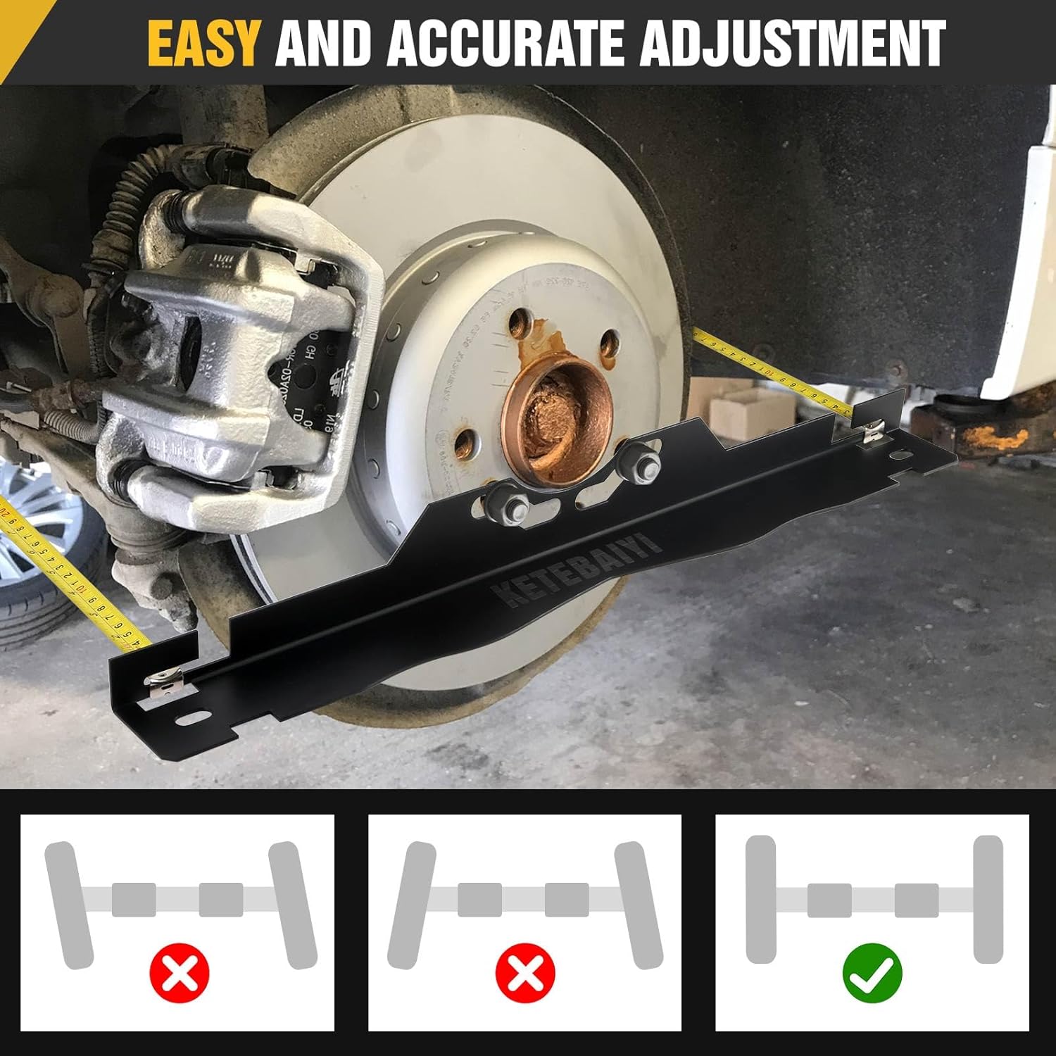 Wheel Alignment Tool, Toe Alignment Tool Plates, Including Tape Measure and Gloves, for Quick and Accurate Measurement of DIY Car Front-end Adjustments (Black)