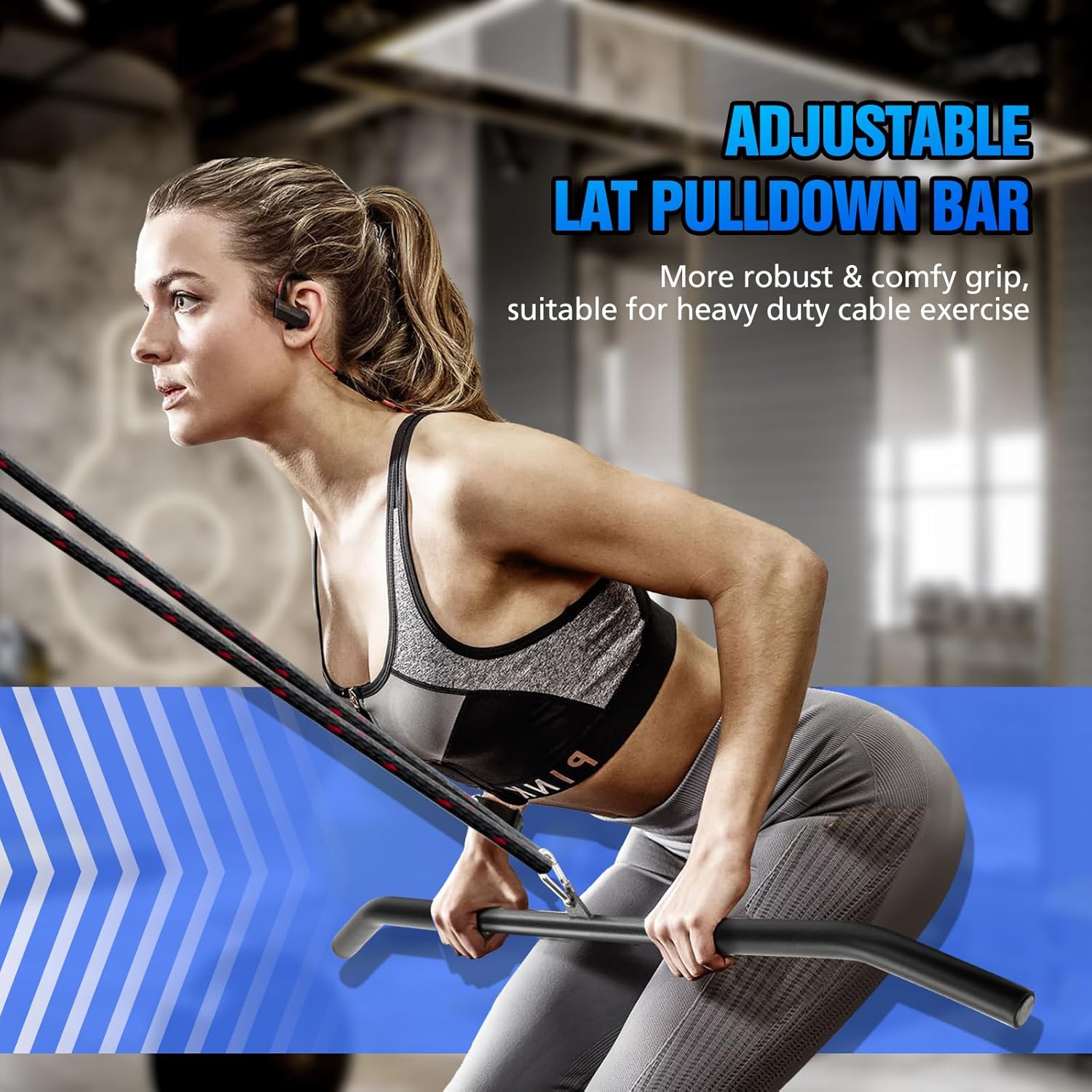 39" LAT Pull Down Bar Attachment, LAT Pulldown Bar with Non-Slip Handle, LAT Bar Cable Machine Attachment for Gym, Strength Workout, Muscle Building