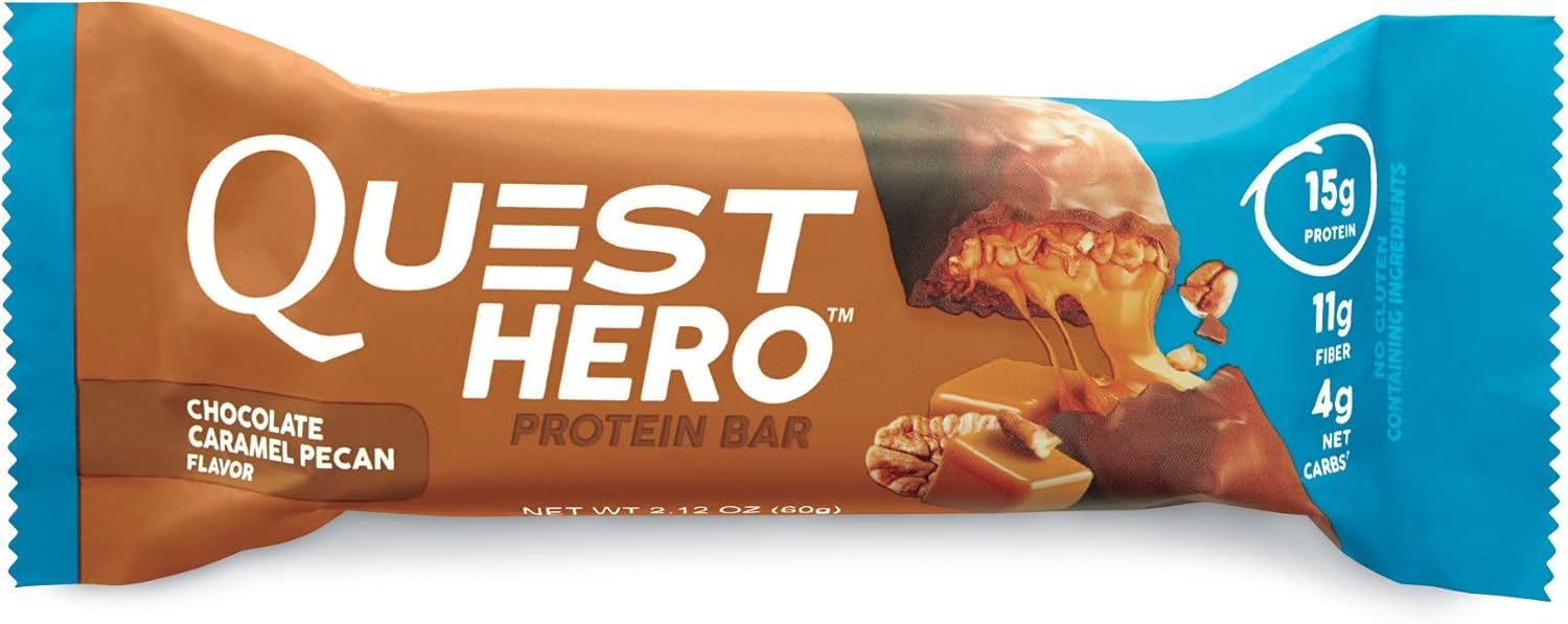 Quest Nutrition Pecan Hero Protein bar, Low Carb, Gluten Free, Chocolate Caramel,10 Count