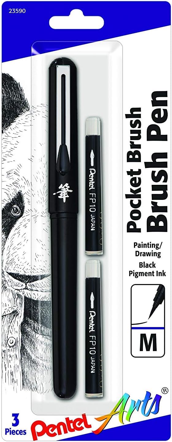 Arts Pocket Brush Pen, Includes 2 Black Ink Refills (GFKP3BPA)