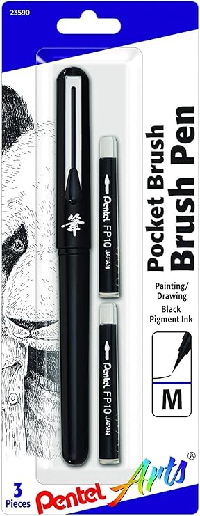 Pentel Arts Pocket Brush Pen with Refills, 1 Pen &