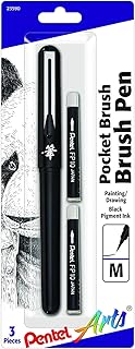 Pentel Arts Pocket Brush Pen, Includes 2 Black Ink Refills (GFKP3BPA)