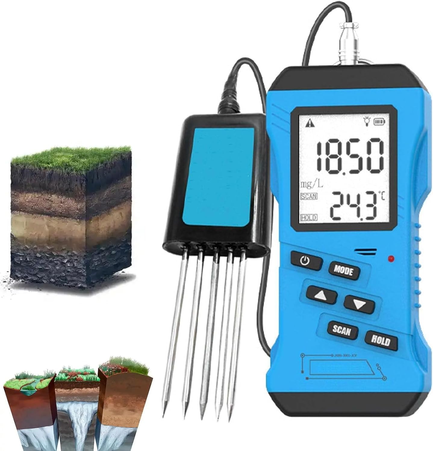 Medidor De Suelo 7 En 1, Medidor Digital Portátil para Análisis De Ph, Nitrógeno, Fósforo, Potasio, Humedad Y Conductividad. Npk Detection
