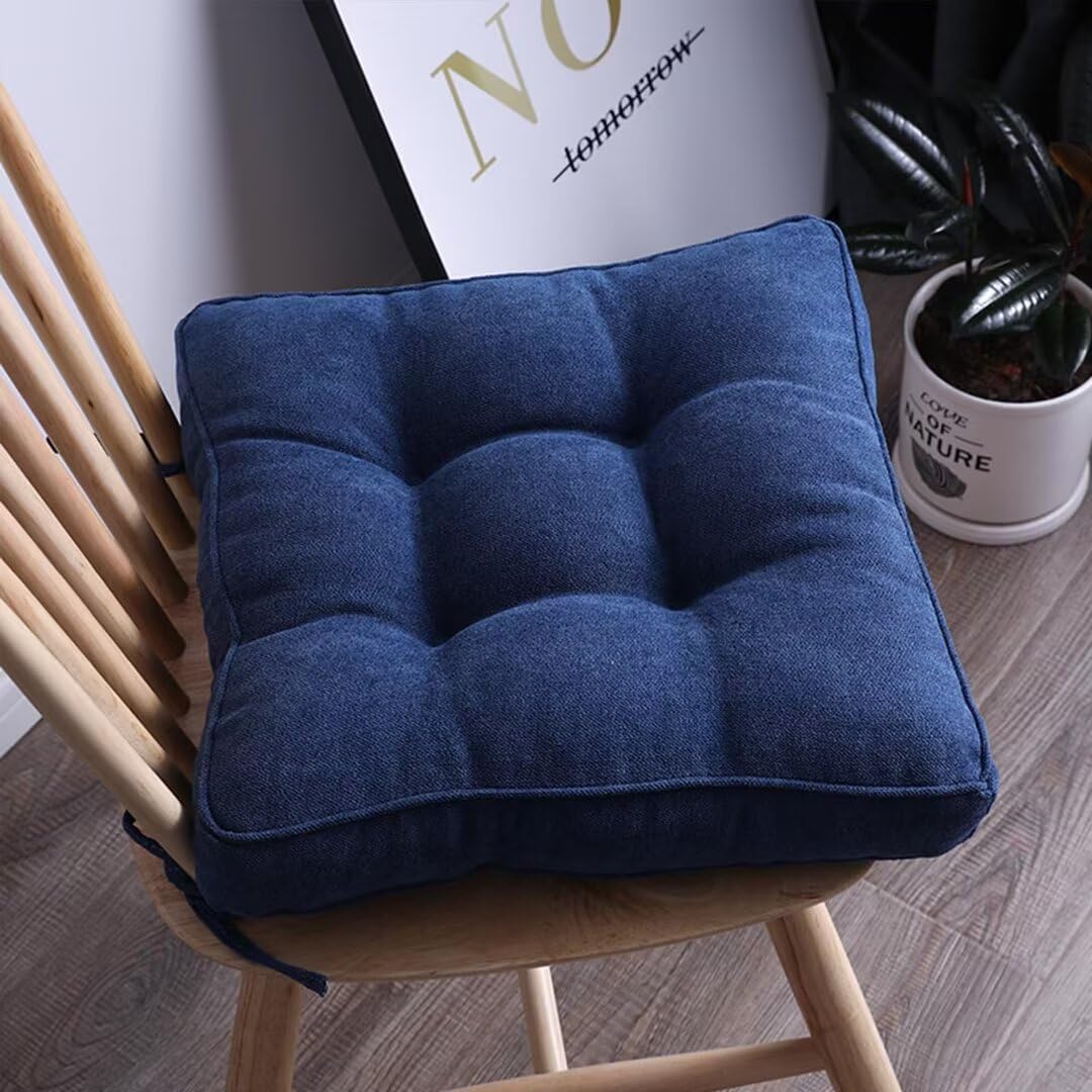 Coussin de chaise bleu 40x40 cm lot de 2 lavable avec attaches pour assise intérieure et extérieure