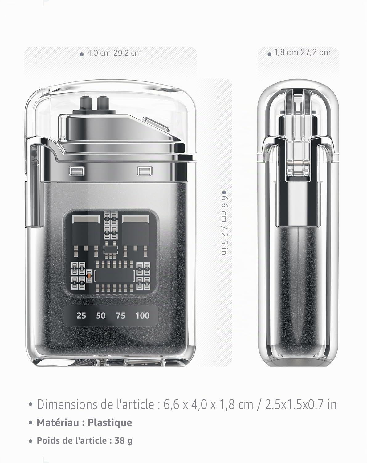 Briquet Électrique Rechargeable USB-C sans Flamme Coupe Vent