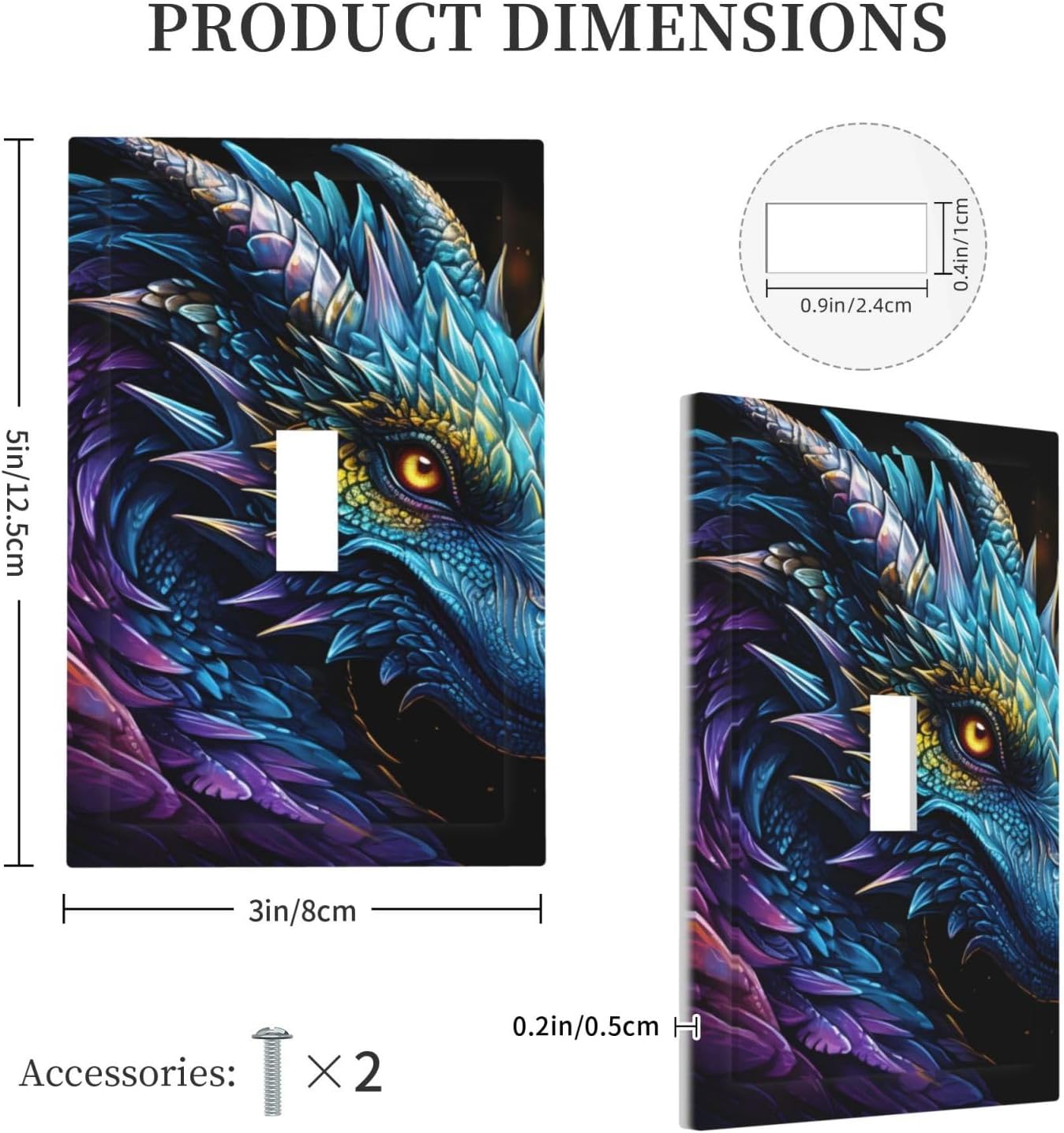 Fierce Dragon Animal Light Switch Cover 1 Gang Single Toggle, Wall Plate Outlet Covers Electrical Plug Cover, Decorative Receptacle Switch Plate for Bathroom Bedroom 5 x 3 Inch