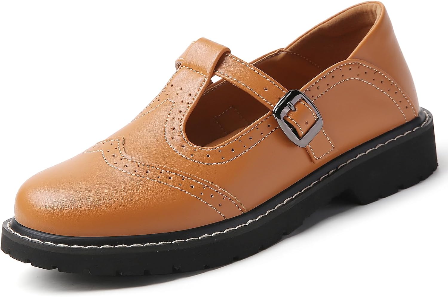 Mary Jane Shoes Women Platform Non-Slip Classics Brogues Round Toe T Ankle Strap Comfort Casual Oxford Dress Work Mary Jane Flat Shoes