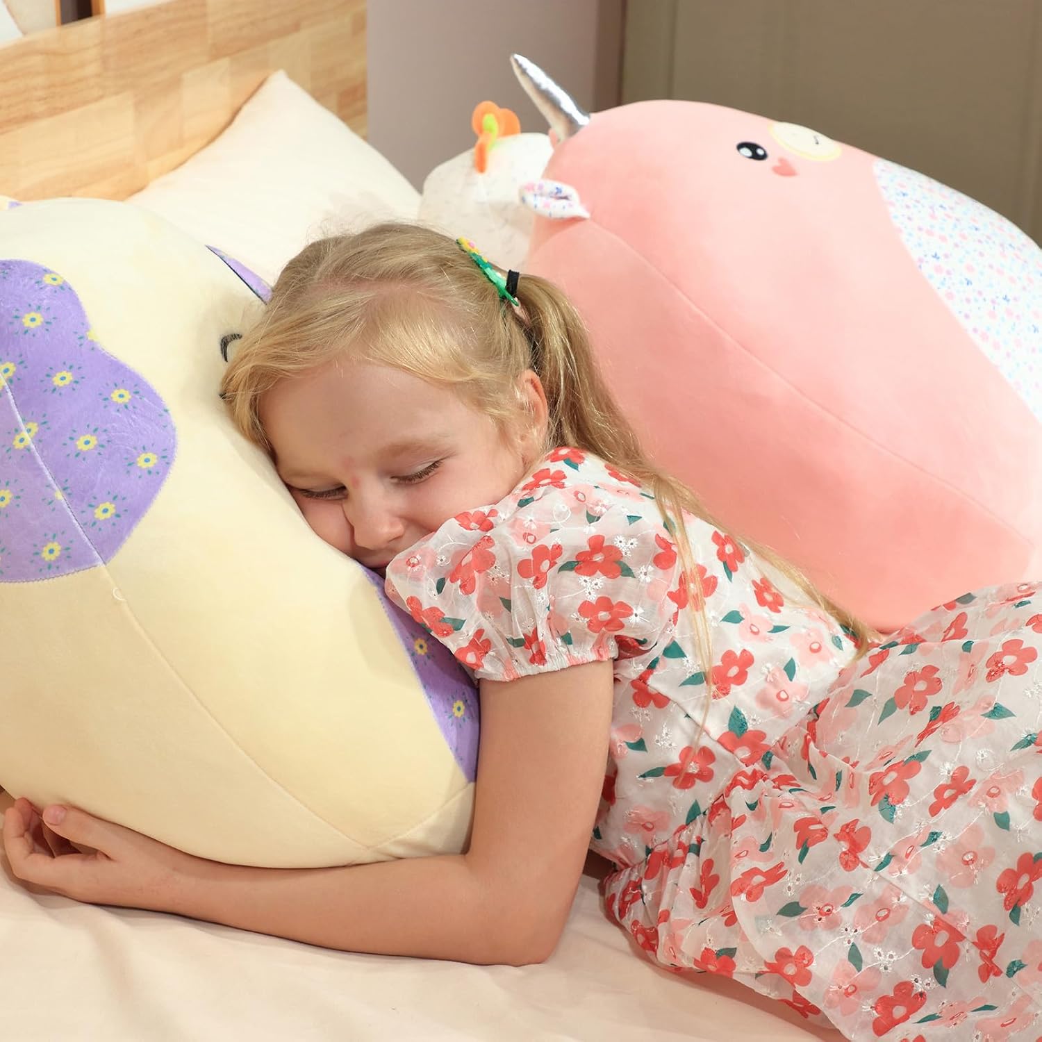 20-Inch Large Cat Plush Pillow with Floral Belly Cute Plush Toy Soft Kitty Pillow Giant Kitty Stuffed Animal Birthday Gifts for Kids Girls Adults