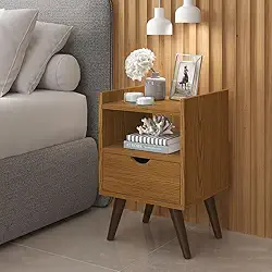 Mesa De Cabeceira Alice Modelo Retrô Com 1 Gaveta e Nicho (Freijo)