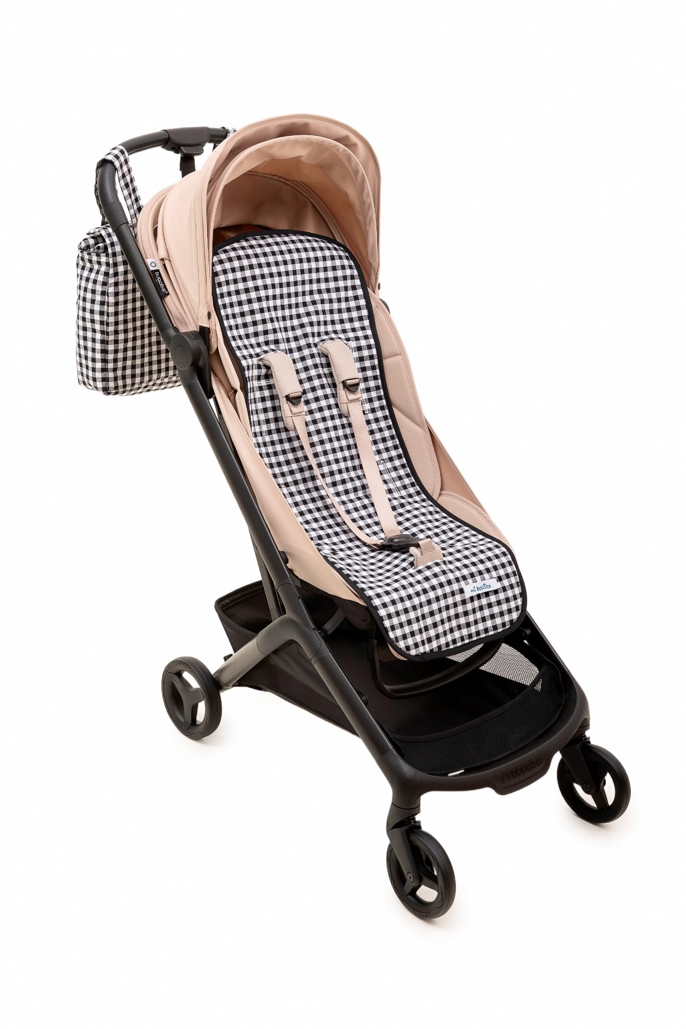 Materassino passeggino universale - Stile Vichy imbottito e traspirante - 100% cotone - Compatibile con tutti i passeggini - Prodotto in Spagna. (Nero)