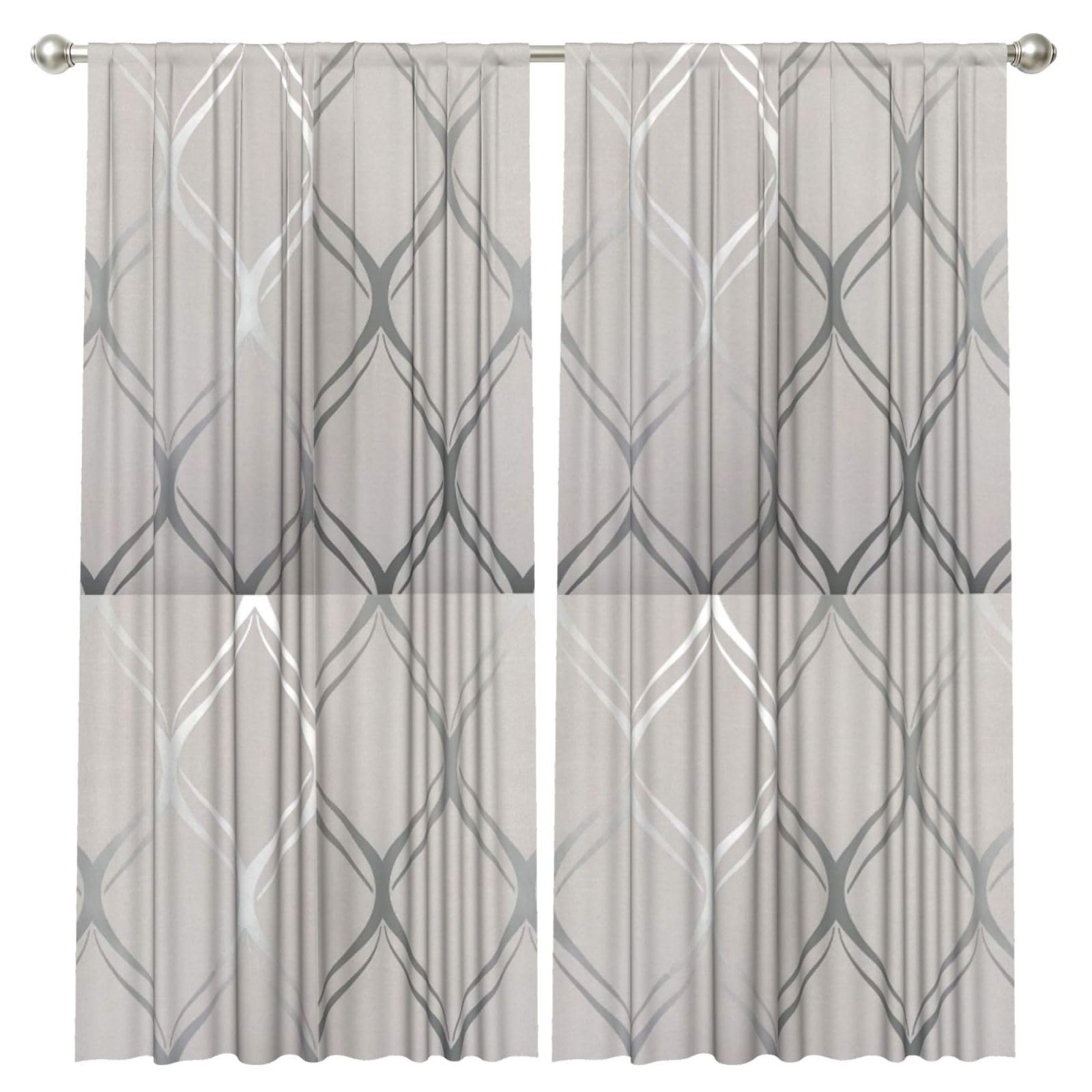 InOmak Wave Geometric Grey Silver, 2 Panels Window Curtains 52 x 84 Inch Blackout Curtains for Living Room Bedroom