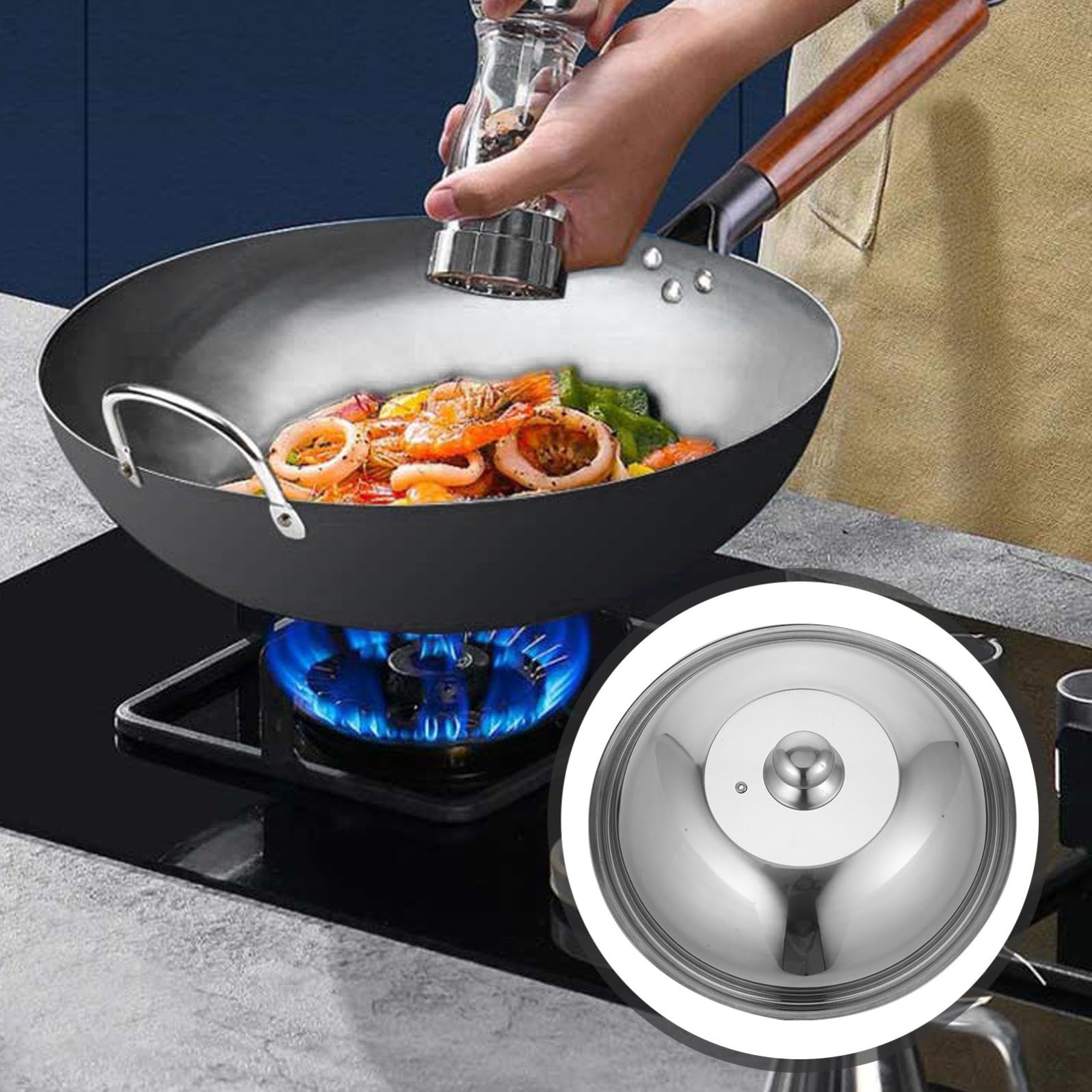 Zerodeko Coperchio in Acciaio Inossidabile per Pentole e Wok, Antispruzzo e Trattenimento Vapore, Design Elegante e Superficie Liscia per Cucina Efficiente