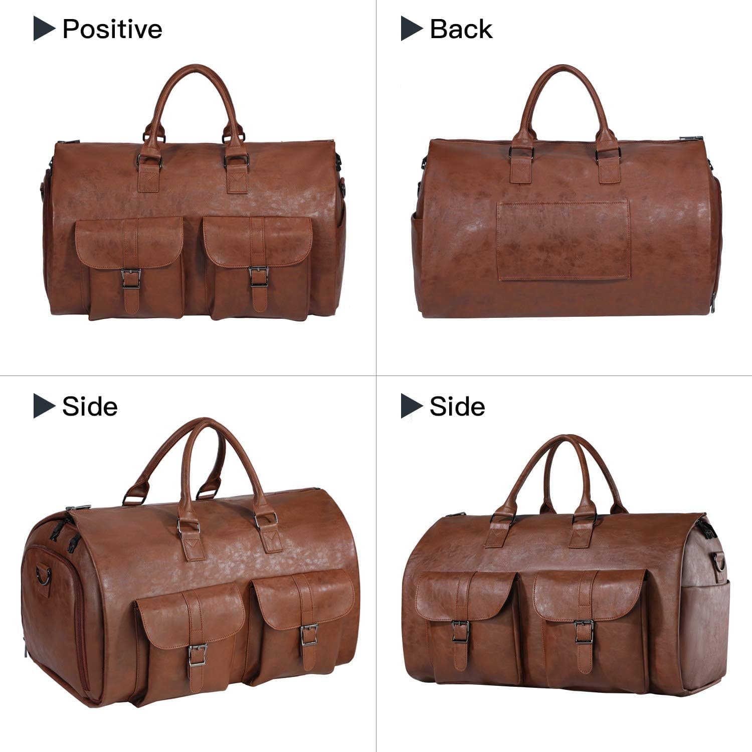 Bayne Convertible Large Size Garment Duffel Bag for Travel, Carry on Garment Duffel Bag for Men and Women - 2 in 1 Hanging Suitcase Suit Travel Bag (Faux Leather, Brown) 3