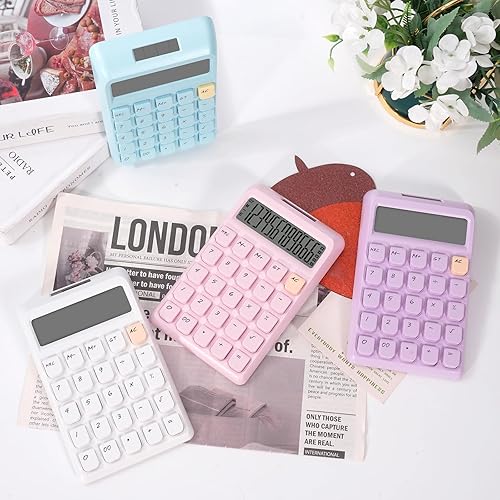 Miniatura 6 de Calculadora linda, calculadoras de escritorio, botones grandes de calculadora rosa, doble potencia solar y de batería, pantalla LCD grande de 12