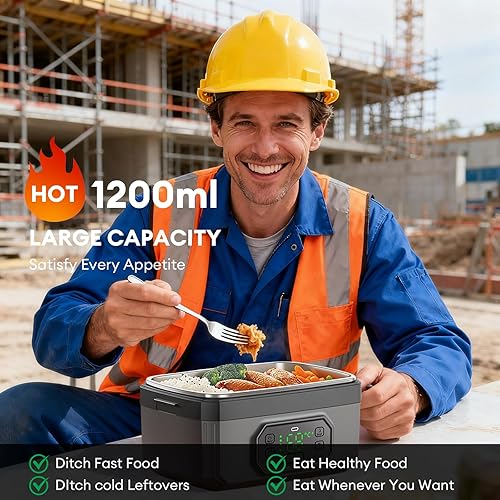 Miniatura 5 de Fiambrera eléctrica para adultos  Fiambrera recargable inalámbrica calentada, calentador de alimentos autocalentable de 1.2 L para oficina, viajes,