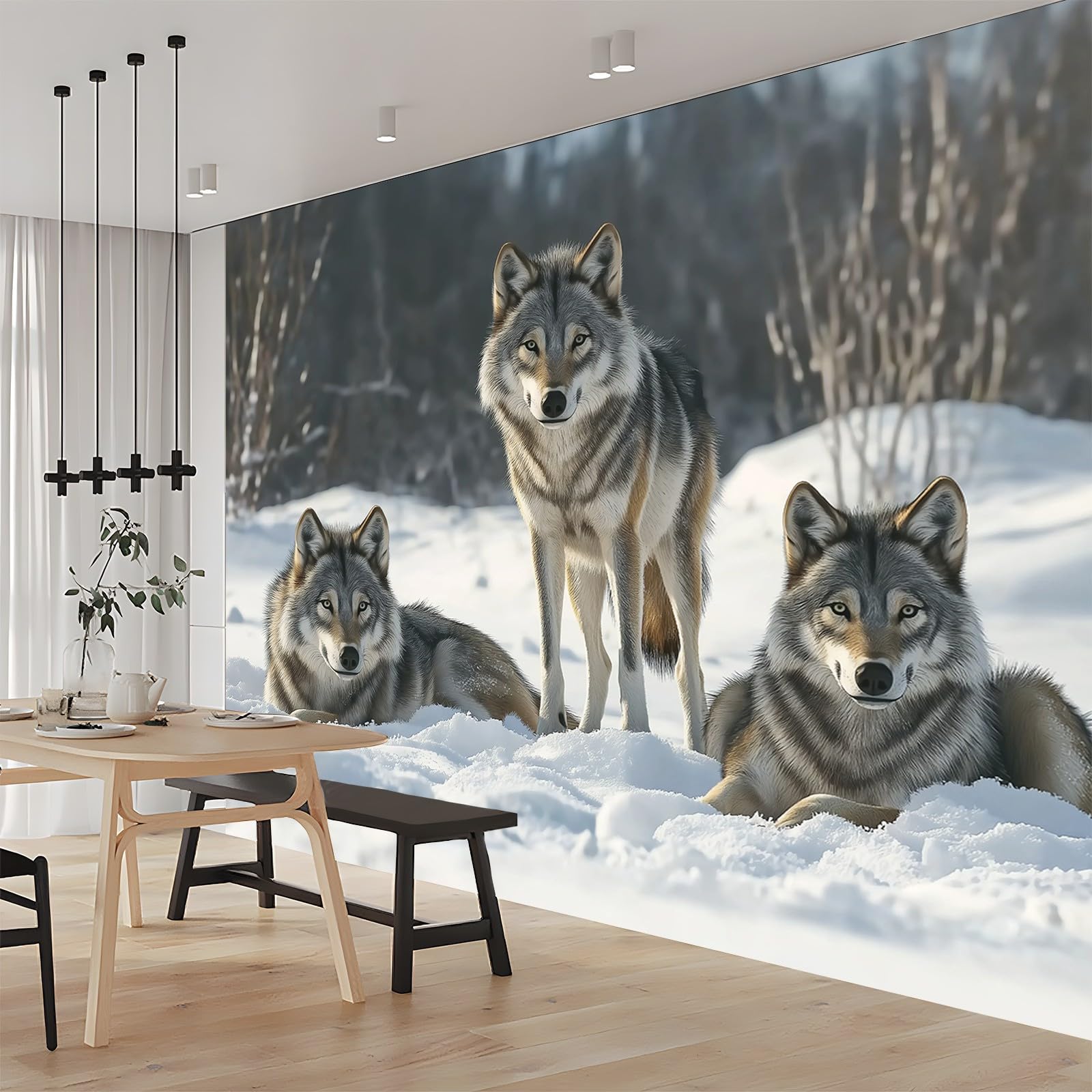 Wall Mural Wallpaper Animals Wolf Snow Photo Wallpaper Bedroom Living Room Decoration Poster 200 x 140 cm Non-Woven Premium Art Print 3D Effect Children's Room White Gray
