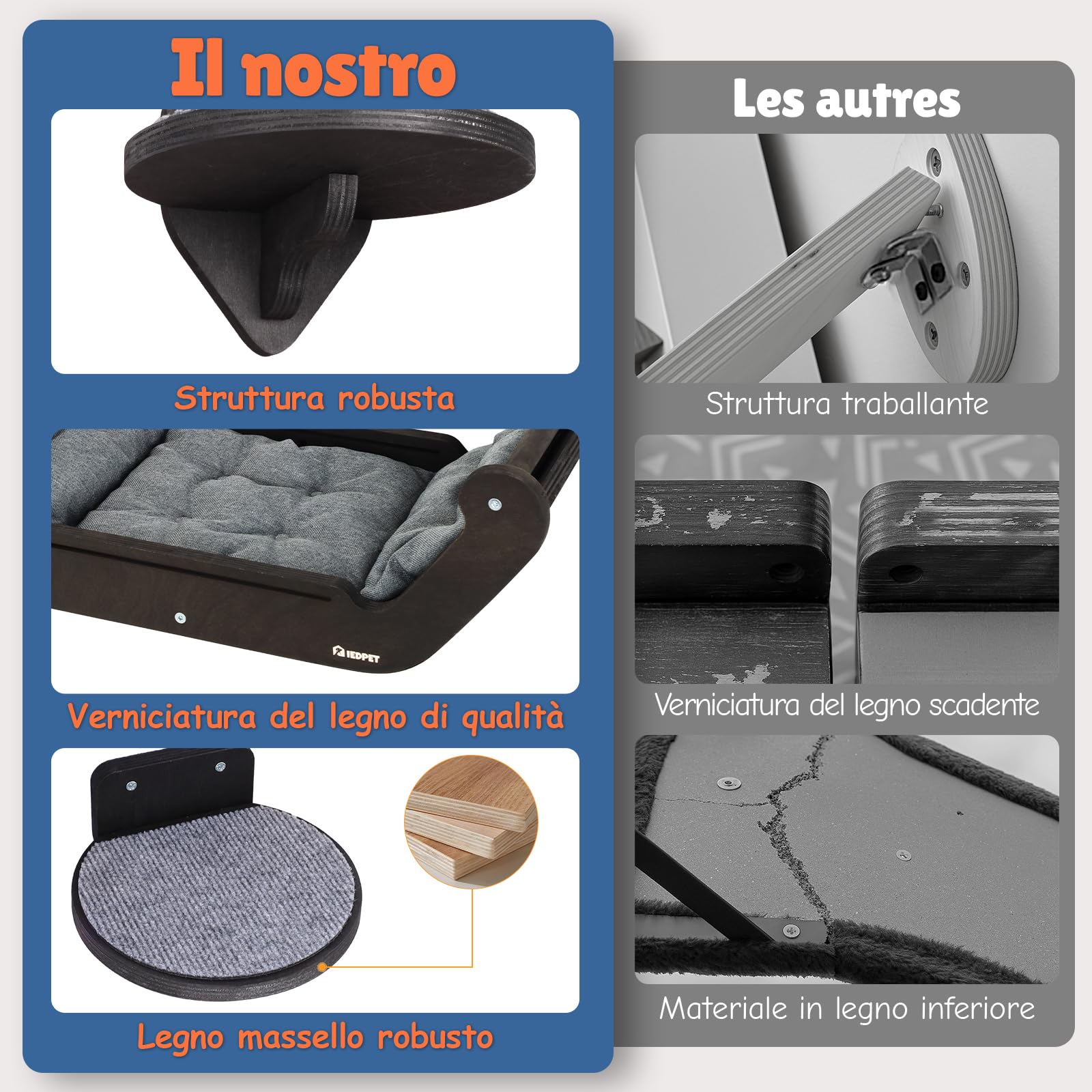 BSWAY Trespolo per Gatti con Parete Amaca e 3 Gradini, Multifunzionale per Dormire, Giocare e Arrampicarsi (XL, Letto per gatti​)