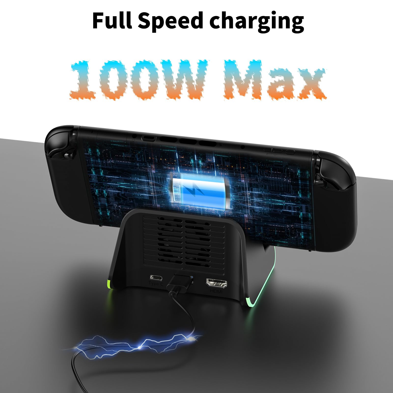 Switch 2 Dock, Docking Station for Switch 1/2, Charging Dock with 4K@120Hz HDMI Output/100W Charging Input/USB 3.0 /Cooling Fan — view 3