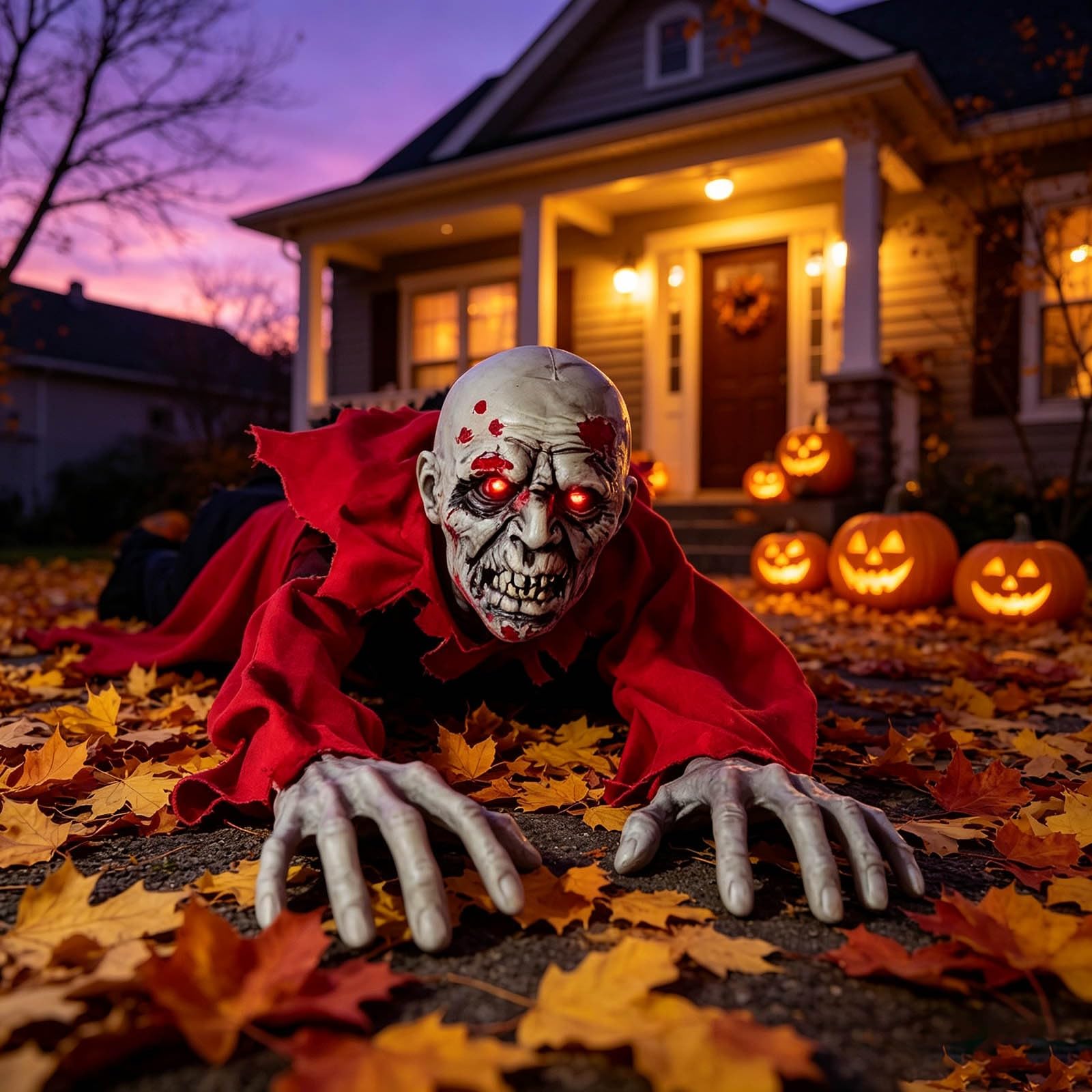 Decoración de patio con ojos brillantes activados por voz para Halloween