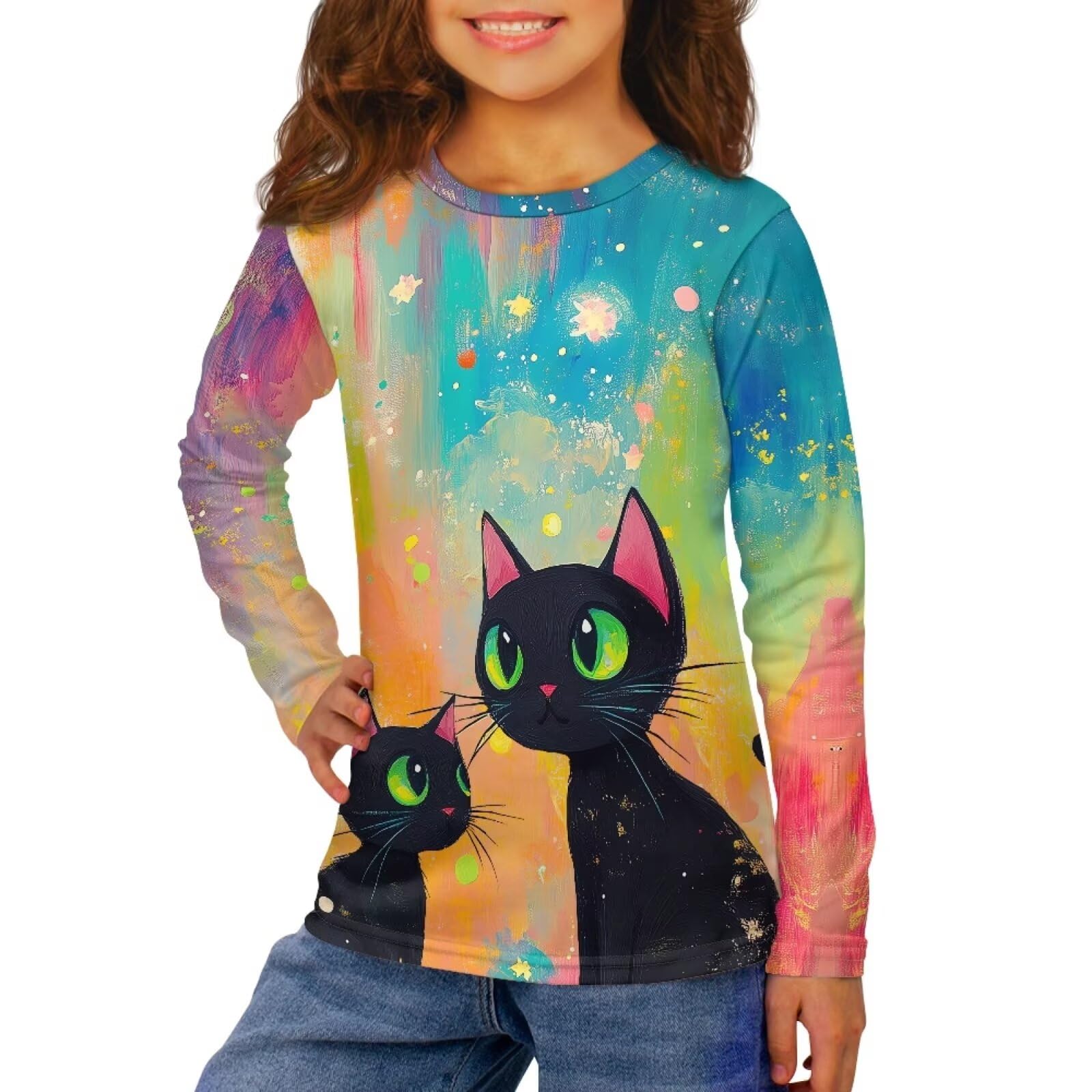 Long Sleeve Shirts for Girls Winter Tops 3-16t Cartoon T Shirts for Fall Clothes