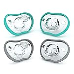 Nanobebe Baby Pacifiers 0-3 Month - Orthodontic, Curves Comfortably with Face Contour, Award Winning for Breastfeeding Babies, 100% Silicone, Baby Registry Gift 4pk,Teal/Grey