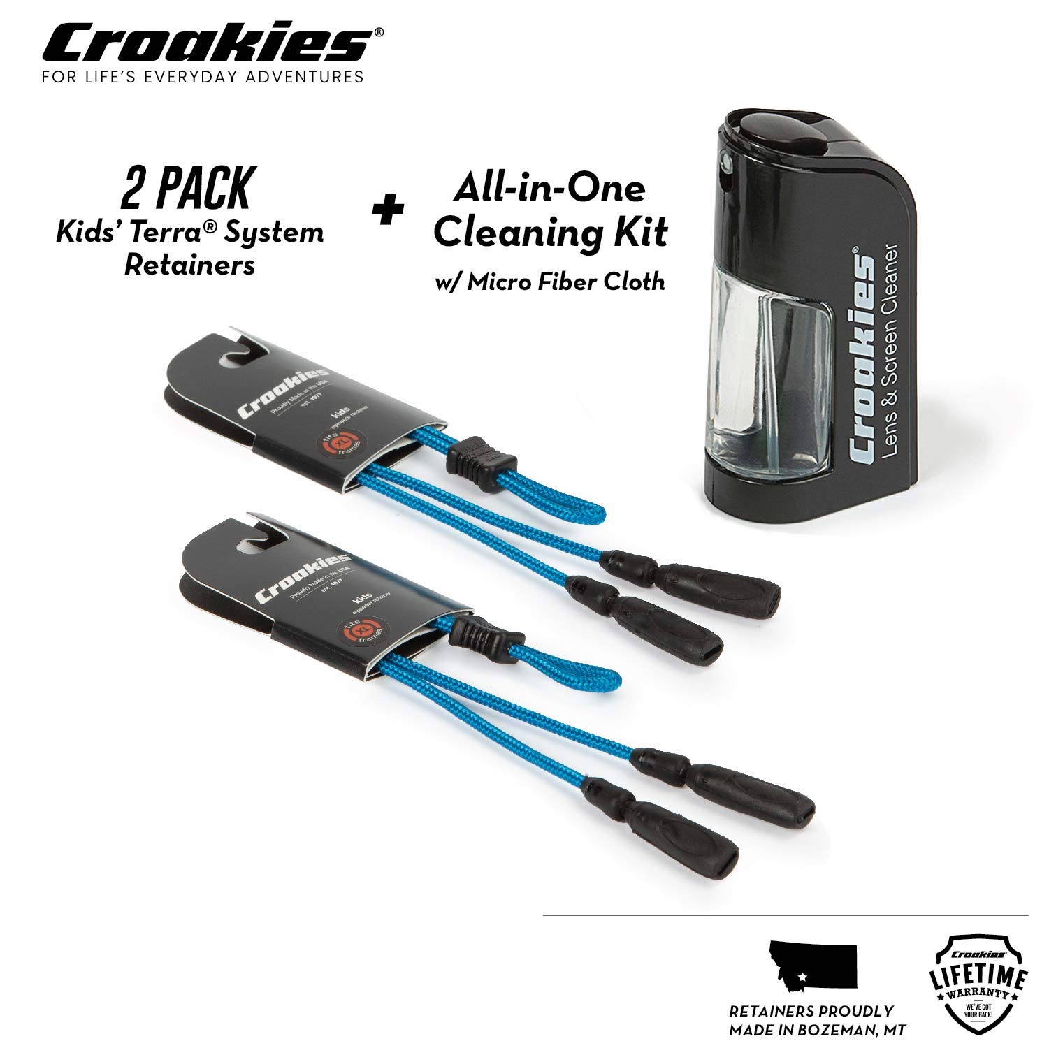 Croakies Kids Terra System verstellbarer Brillenhalter, Royal, 2 Stück