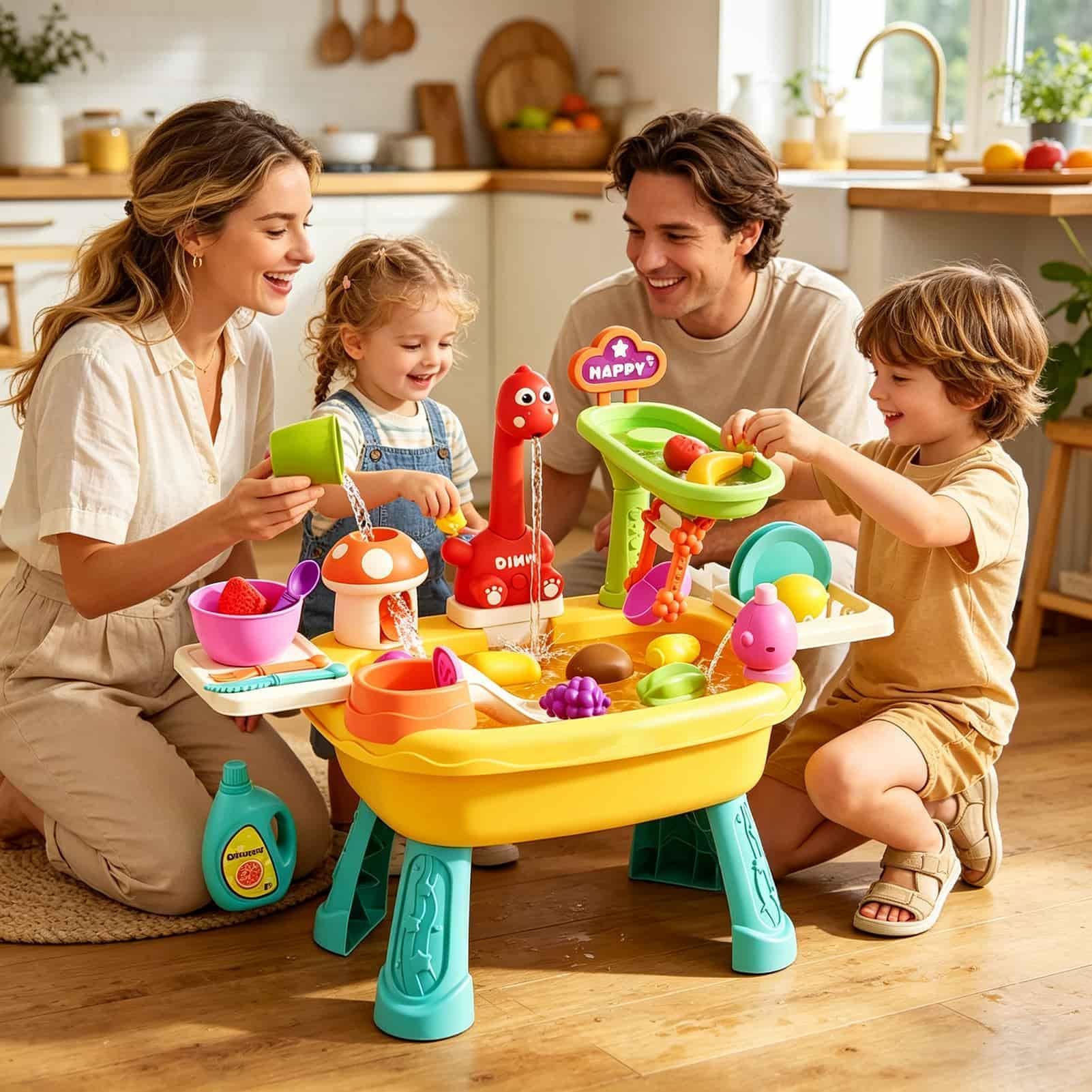 Generico Water Table | with Faucet Cute Dinosaur Play Food Set,Kids Play Table Outdoor Water Toys,for Preschoolers Boys Girls Aged 3+, Beach Backyard Pool Interaction