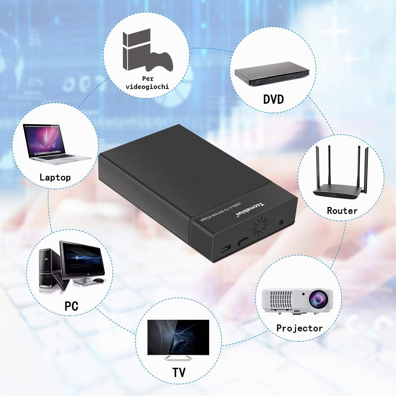 TCC-S863-DE USB 3.0 a SATA Esterno Alloggiamento per Disco Rigido per 2.5 3.5 Pollice HDD SATA I/II/III SSD (Massimo 20TB), Supporta UASP, Sonno Automatico, Installazione Senza Attrezzi
